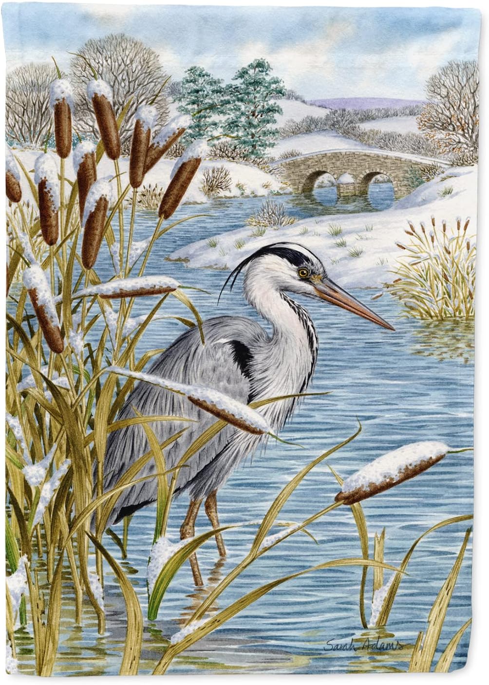 Caroline's Treasures ASA2057CHF Blue Heron House Flag Large Porch Sleeve Pole Decorative Outside Yard Banner Artwork Wall Hanging, Polyester, House Size, Multicolor