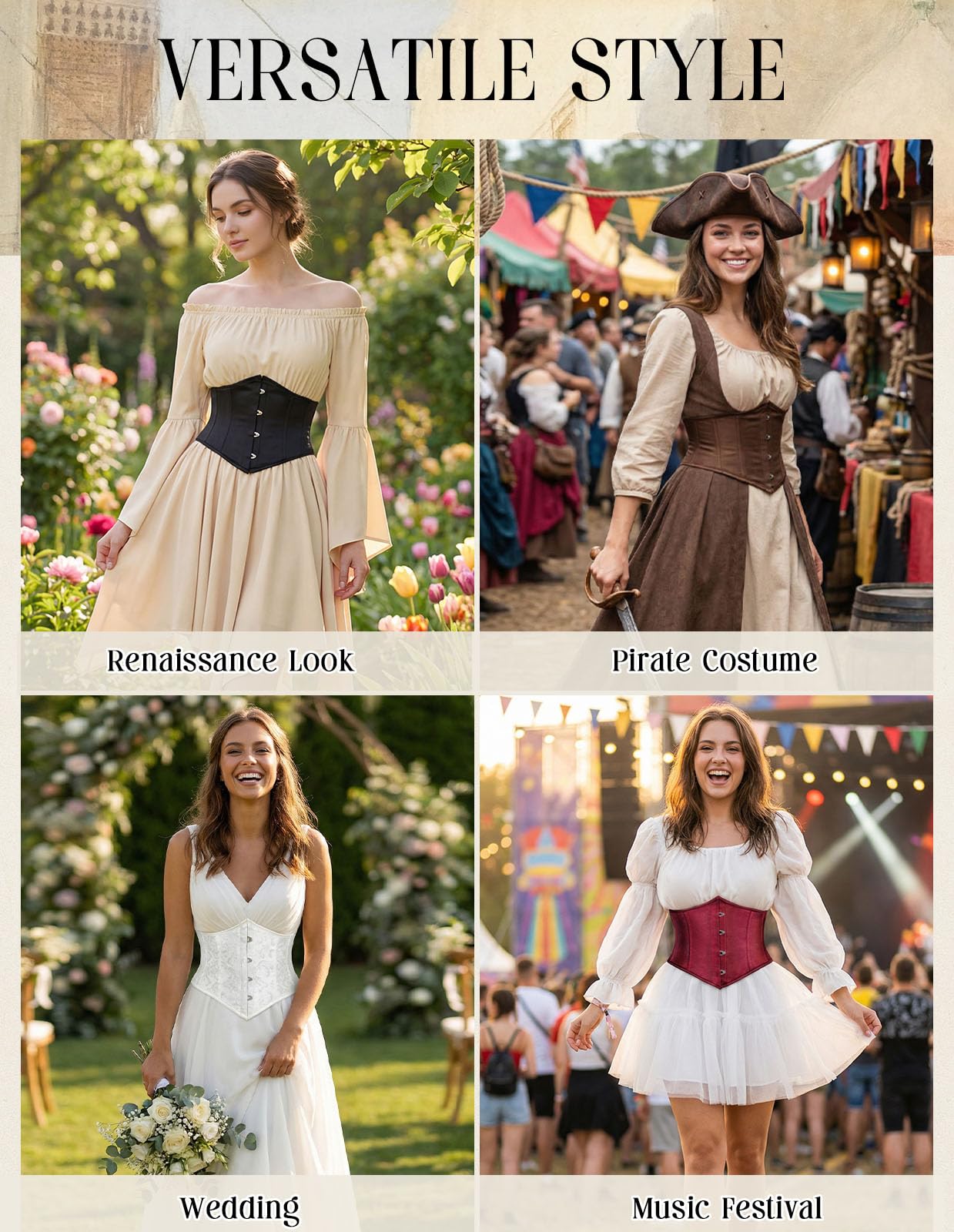 Scarlet Darkness Corset Belt for Women Fishbone Wide Waist Corset Pirate Belt: Black Jacquard 6