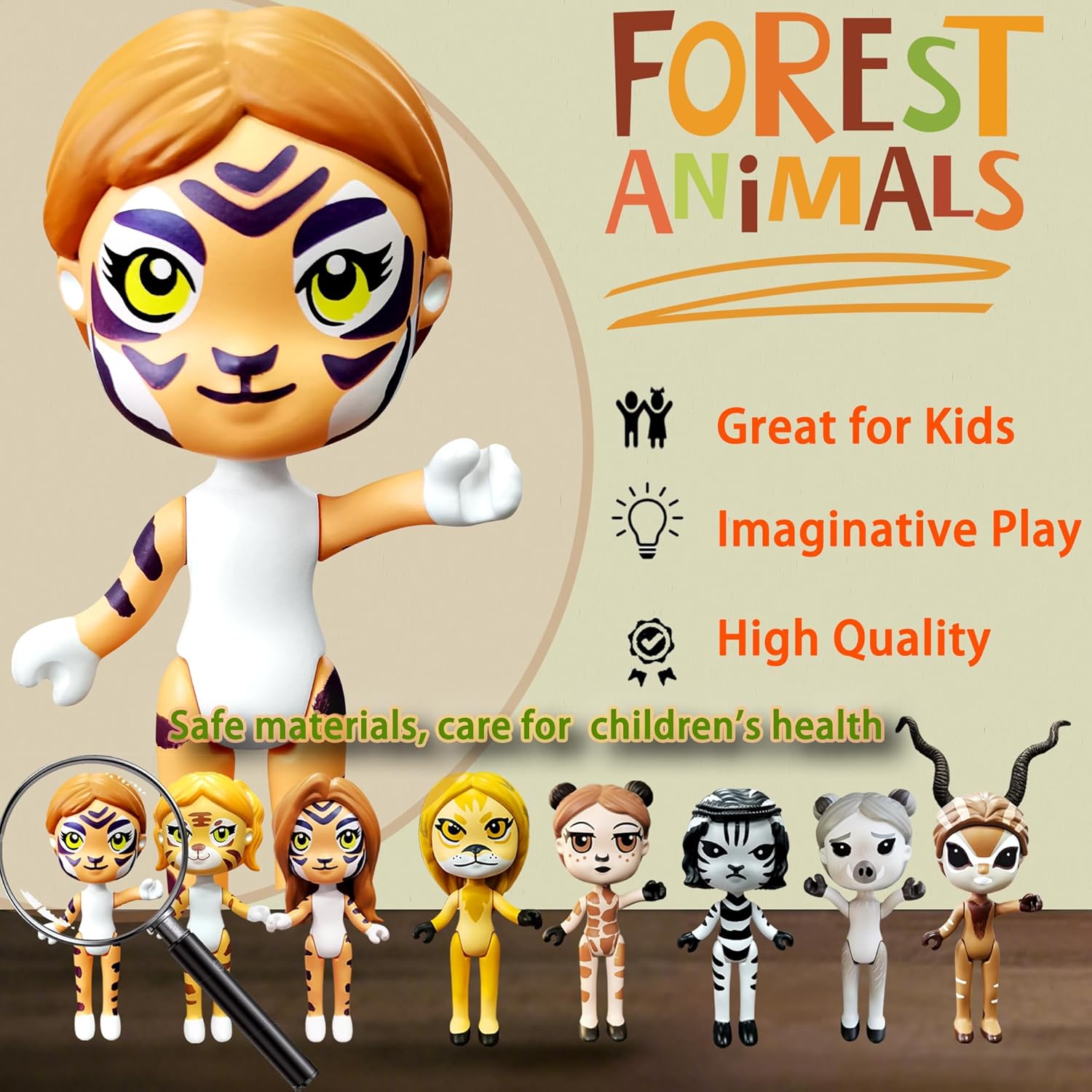 PLENTY MORE Forest Animal Theme Series Action Figure - 3.5 inches / 8cm Collectible Action Figure, Creative Forest Animal Toy, Educational & Fun Play for Ages 3+, Safe &Non-Toxic (Tiger The Homeless)