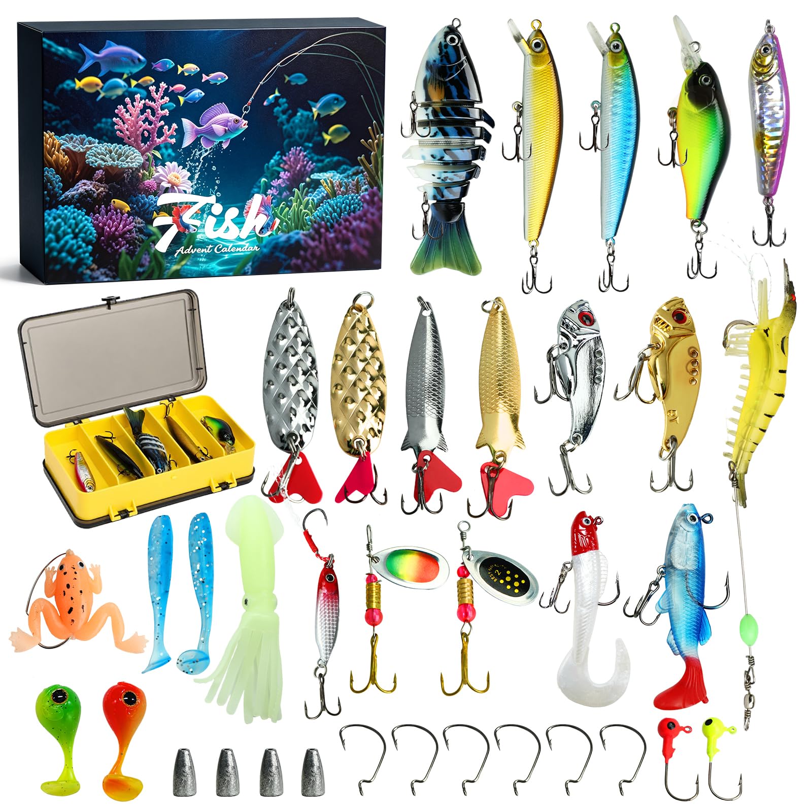Fishing Advent Calendar 24-Day Christmas Countdown with Lures & Tackle Set Gift Ideal for Anglers Fishermen