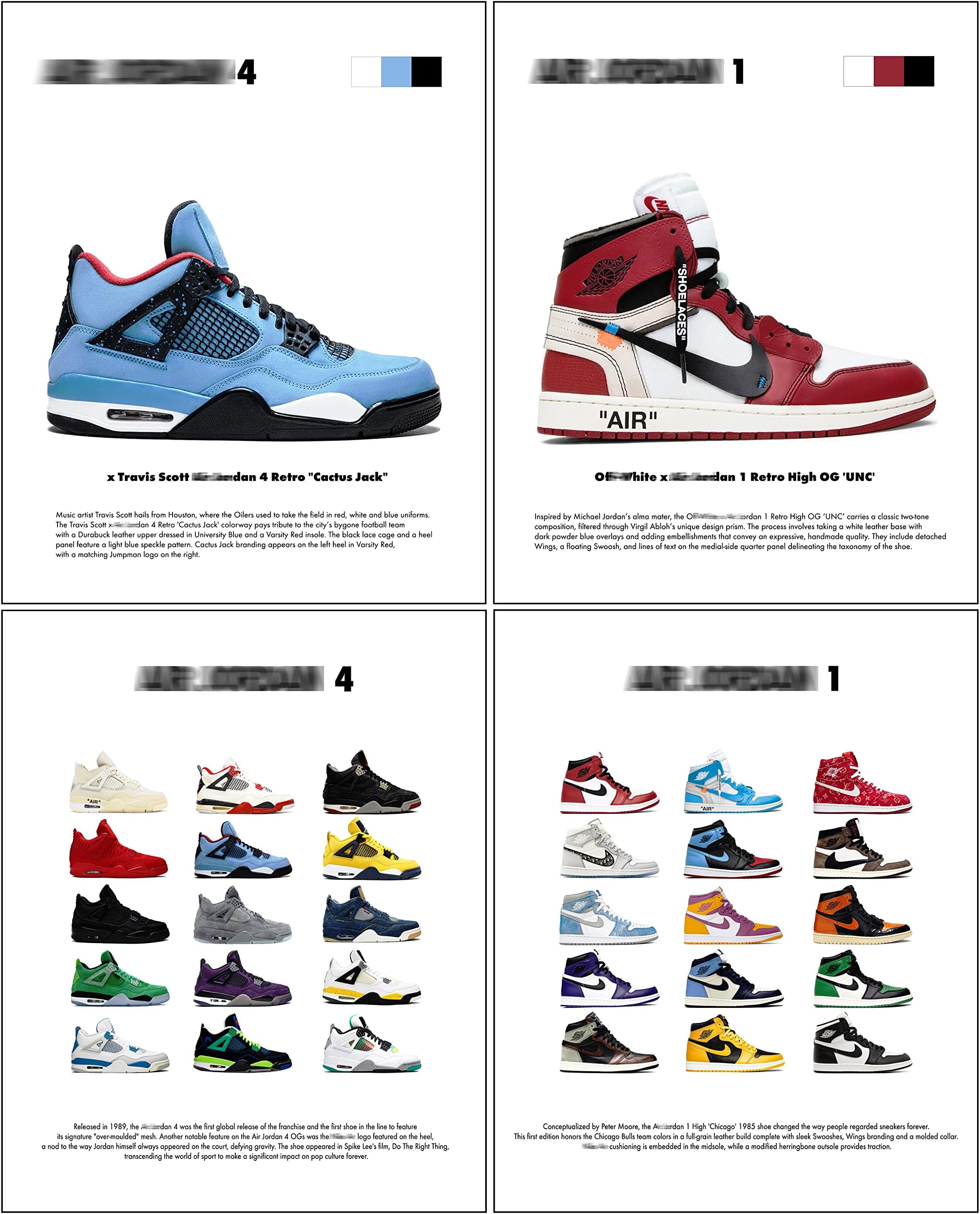 Hypebeast Sneaker Posters Unframed Michael Jordan Poster Hypebeast Room Decor Shoes for Teen Boys Guys Men Room decor 4pcs 8x12 inch, white