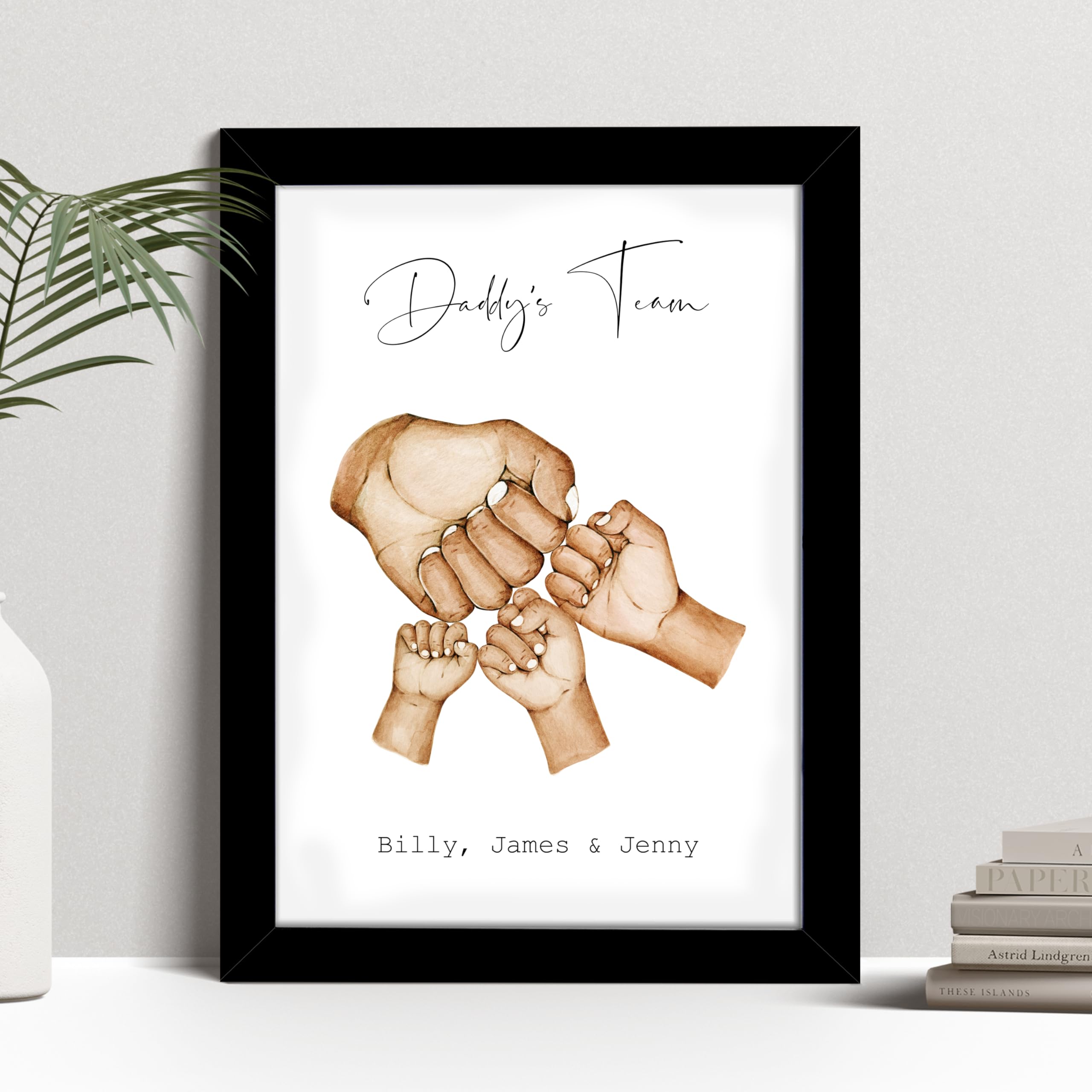 Personalised Daddy's team "Fist Bump" Picture - Birthday, Fathers Day Gift - Dad Daddy Grandad Birthday Gifts - A5, A4, A3 Poster Prints Unframed & Framed
