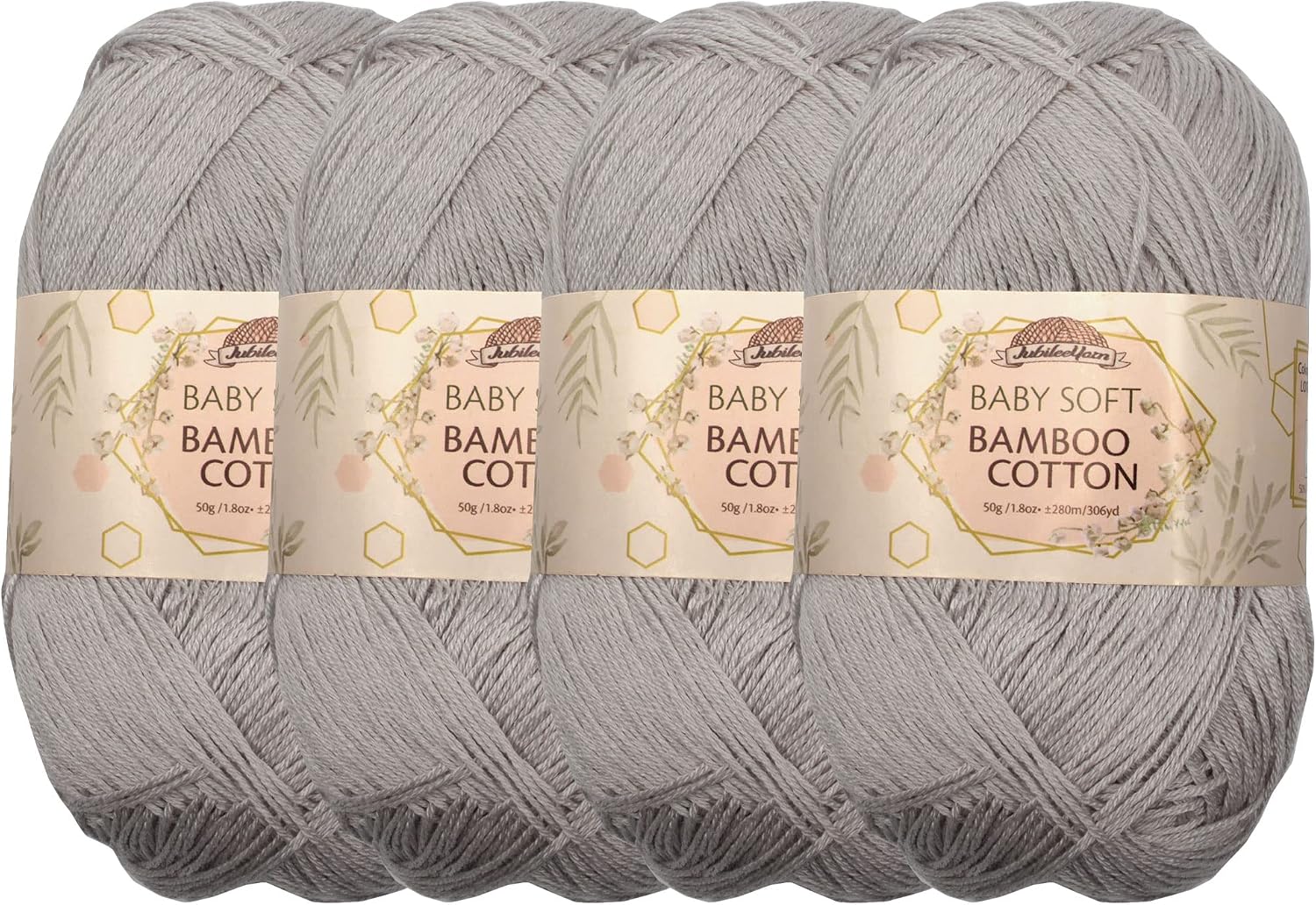 JubileeYarn Baby Soft Bamboo Cotton Yarn - 50g/Skein - Cloudy Grey - 4 Skeins, 6TC22 Cloudy Grey