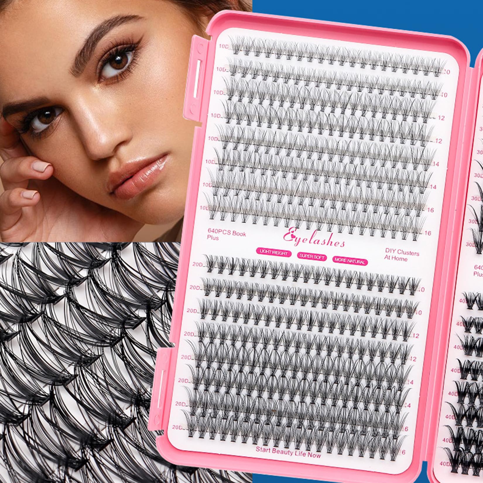 32 Rows Individual Cluster Lashes Book with Tweezer 20P+30P+40P+50P DIY Lash Extensions 8-16mm D Curl Natural Look Soft Fluffy Reusable Multi-Length Cluster Lashes for Home Use(#D) - Image 2