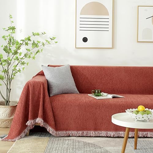 HANDONTIME Fundas de sofá de felpilla color rojo ladrillo para perros, fundas de sofá modular, fundas de sofá modular color terracota, fundas de