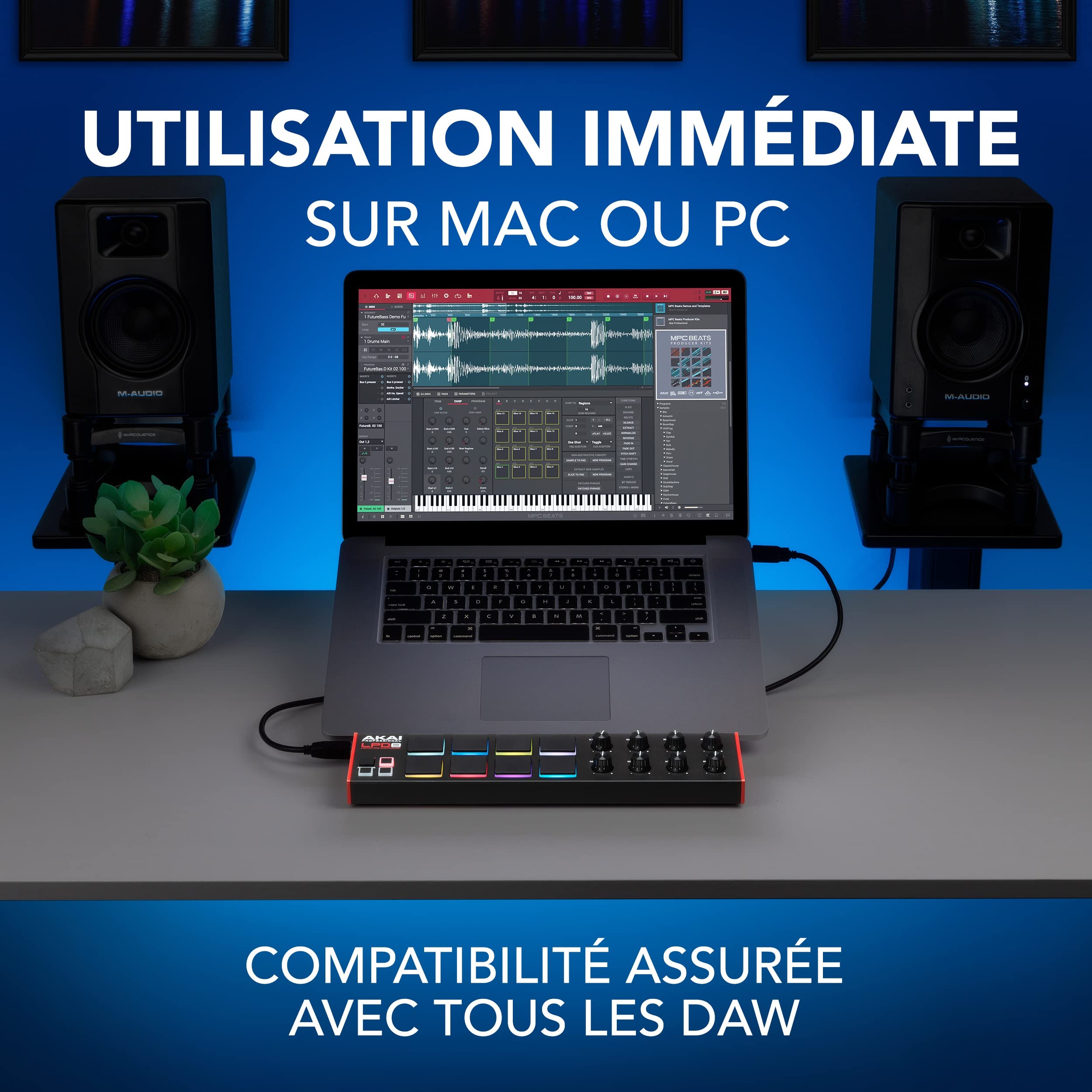 Akai Professional LPD8 - Contrôleur MIDI USB avec Huit Drum Pads MPC Réactifs pour Mac et PC, Huit Molettes Assignables et Logiciel de Production