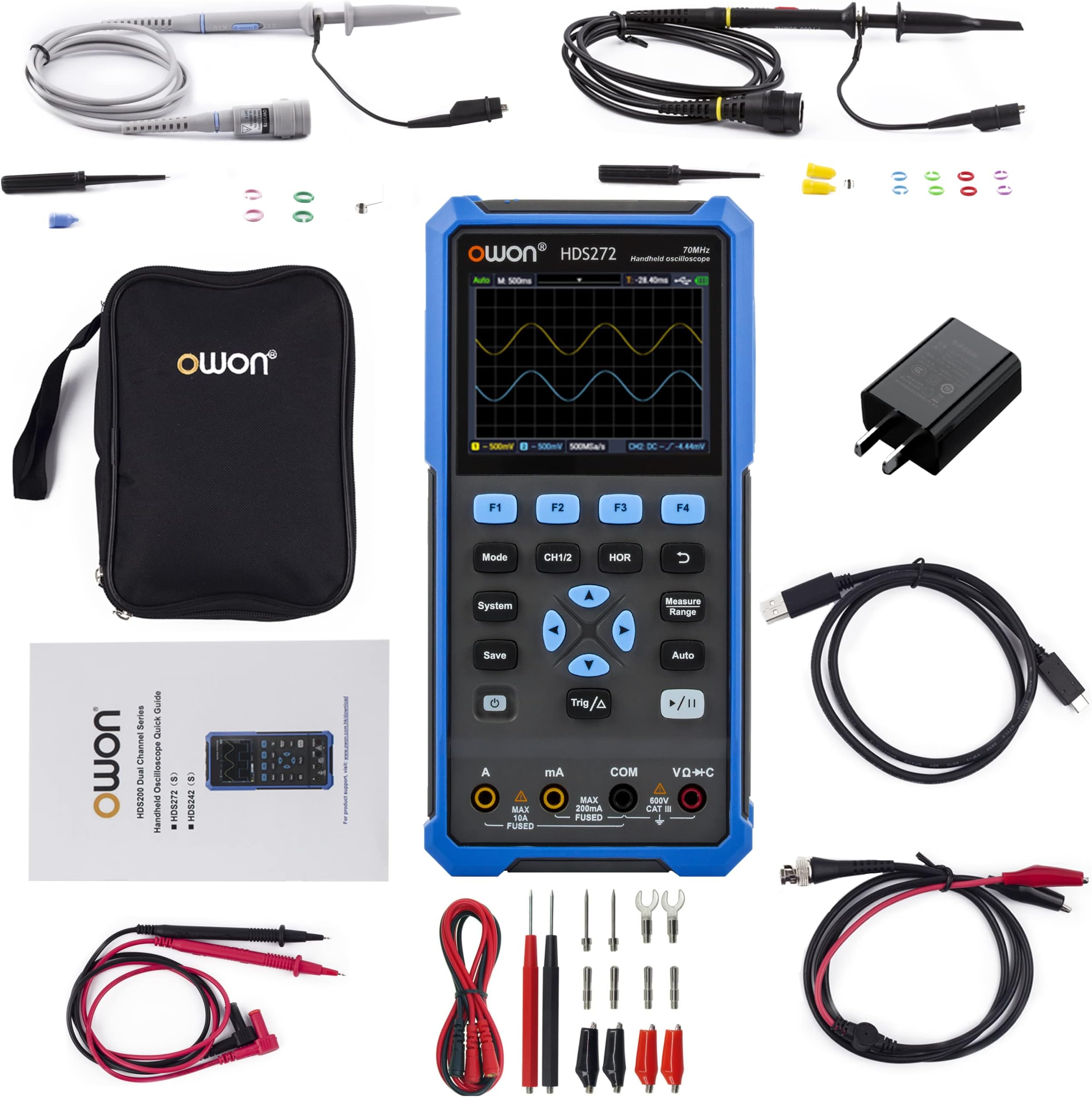 - HDS272 Oscilloscope, 70MHz Bandwidth Dual Channel Oscilloscope Multiumeter, 2 in 1 Function 20,000 Counts Multiumeter 3.5" LCD for Electronic Measurement Circuit Design, Test, Repair
