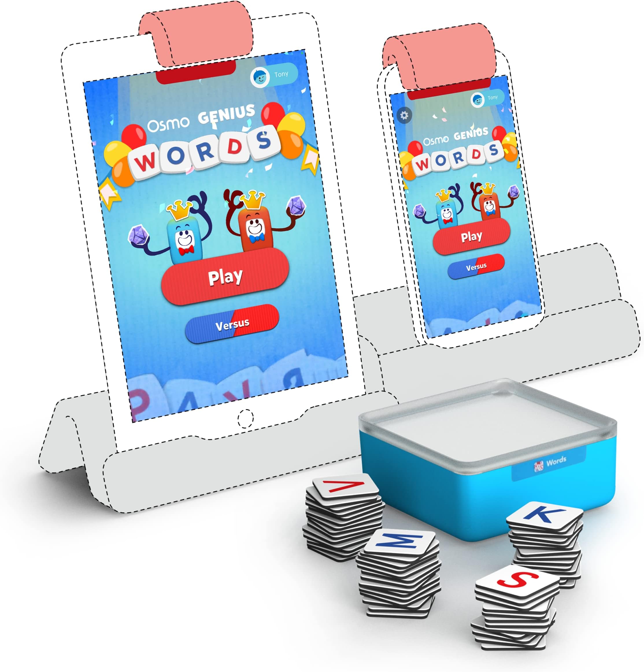 Osmo - Genius Words for iPhone, iPad & Fire Tablet - Ages 6-10 - Interactive Letter Recognition,Phonics,Sight Words & Spelling - Educational Learning Games - STEM Toy - Boy & Girl (Osmo Base Required)