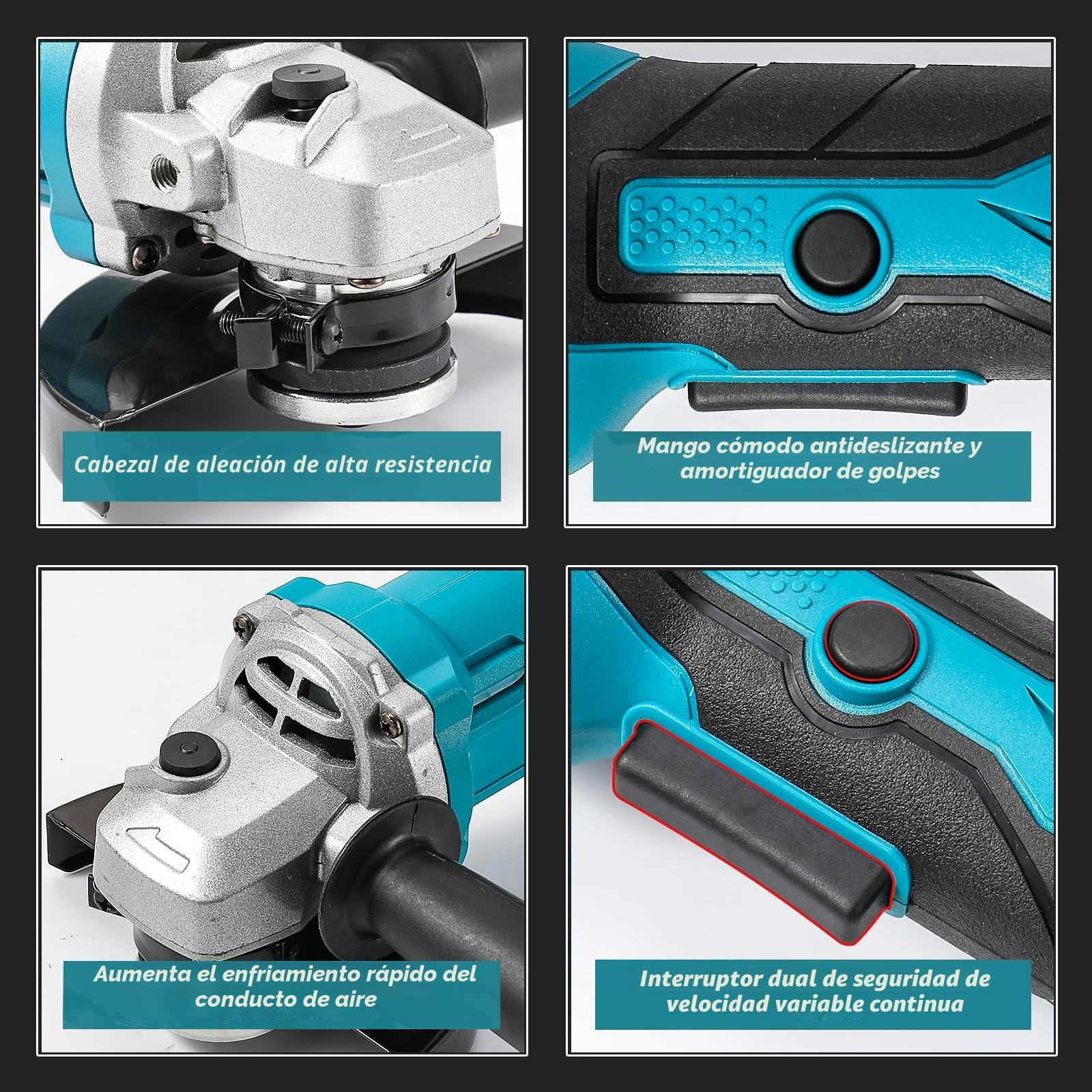 Amoladora Angular 1000W (125 mm, 13.000 rpm). Amoladora con 2x 4000 mAh Batería y Cargador, Empuñadura Auxiliar e Incluye 2 Discos de Desbaste, para Cortar, Desbastar y Pulir Metal, Piedra, Madera