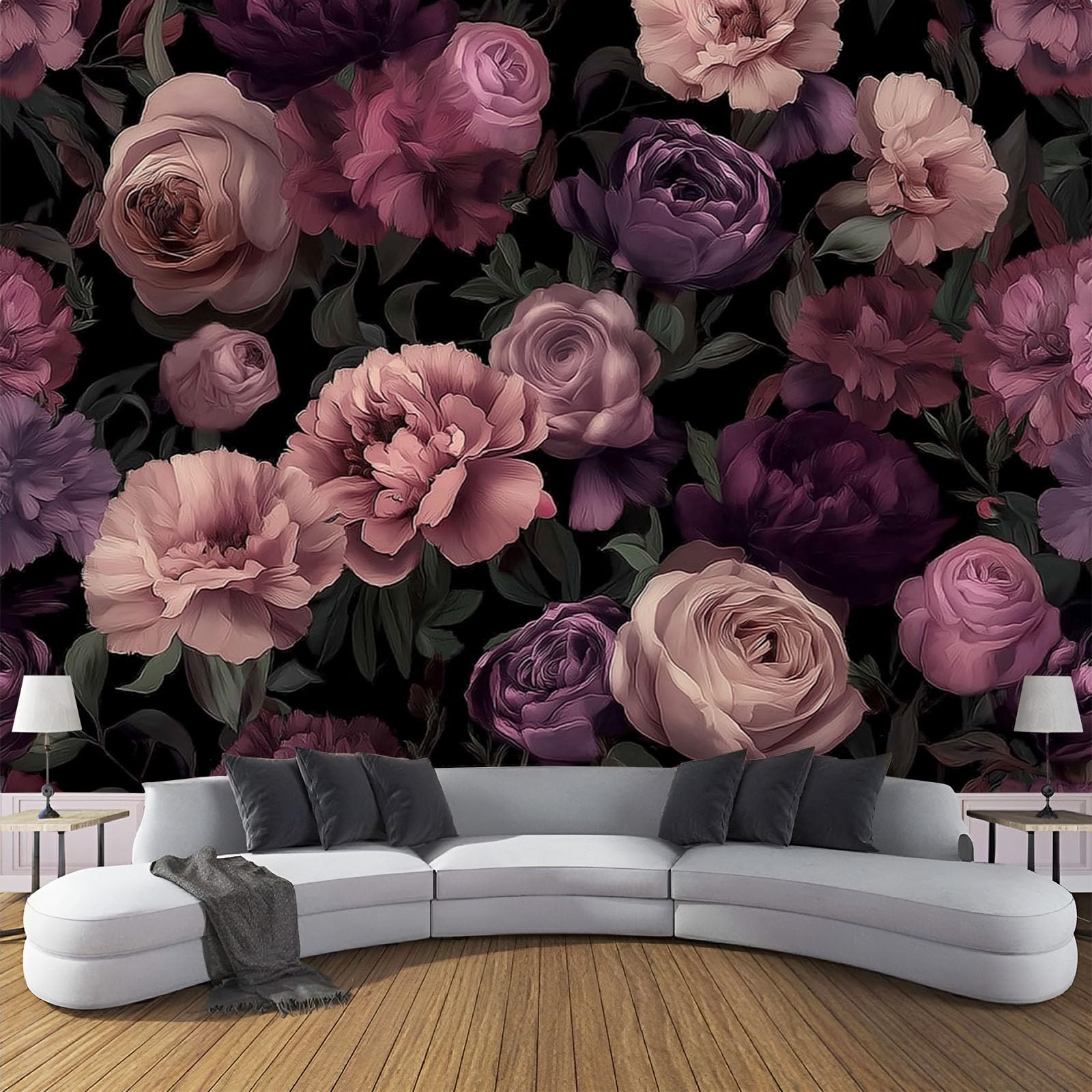 Papier peint panoramique salon et chambre fleurs pivoine rose 350x256cm