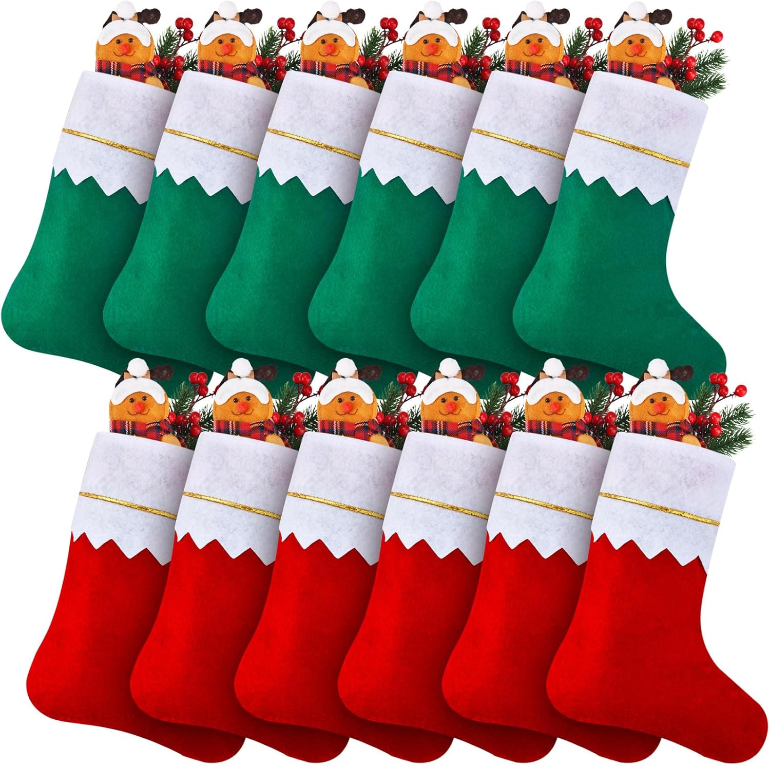 skylety 12 pieces red and green christmas stockings bulk christmas felt stockings decor tree hanging sock ornament holiday fireplace mantel stairs family diy craft stock gift bag (20 inch) 12 20 inch