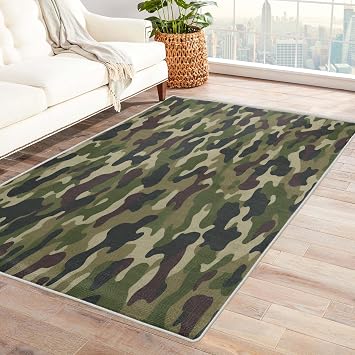 Camouflage Rug for Room, Camo Rug 2x3 Area Rug, Camouflage Rugs, Army Green Carpet Home Decor, Washable Non-Slip Low Pile Soft Small Rug