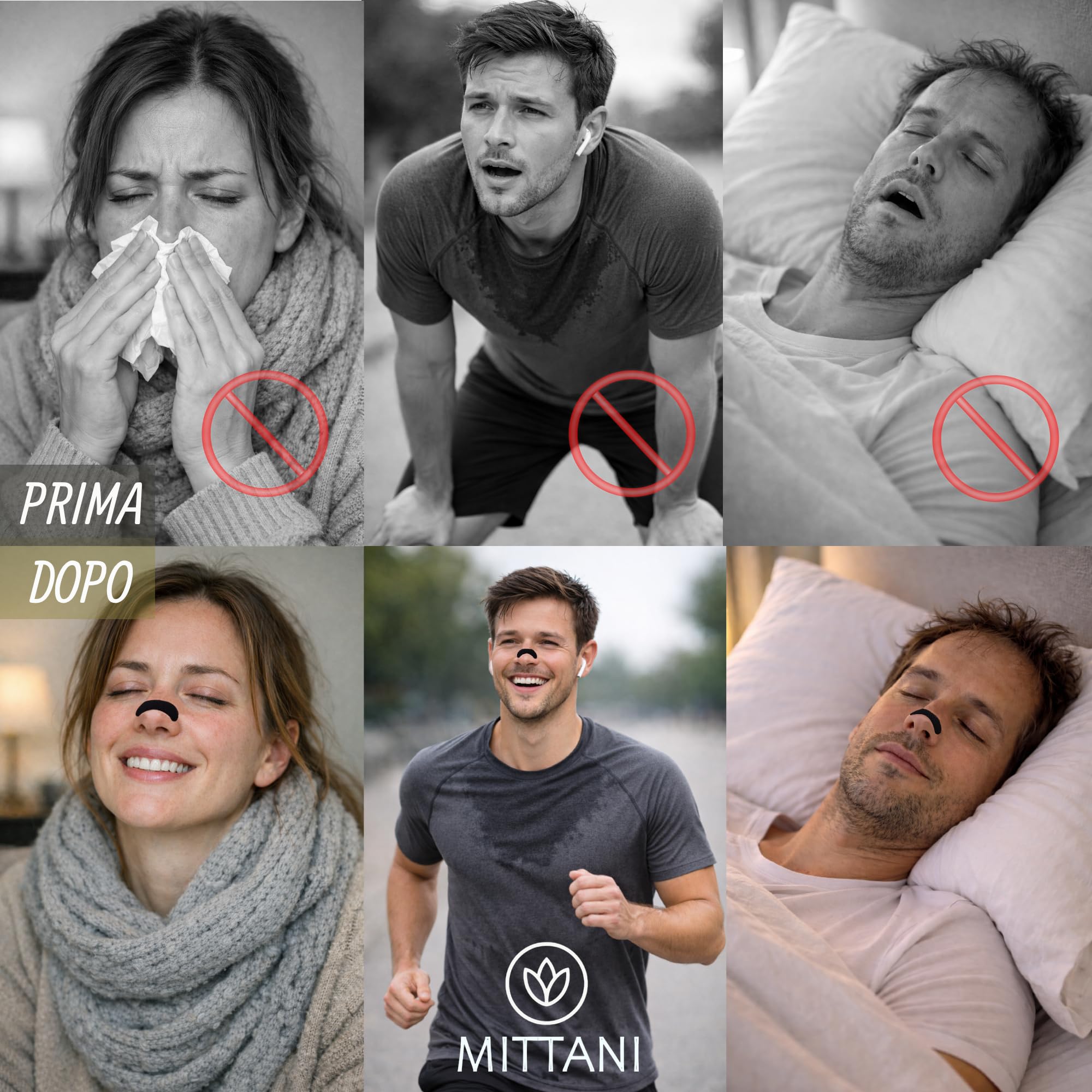MITTANI® 32 Cerotti Nasali Antirussamento Uomo Donna, Decongestionante, Sport, Apri le Vie Respiratorie per Respirare Meglio dal Naso, Qualità Premium, Rinforzati