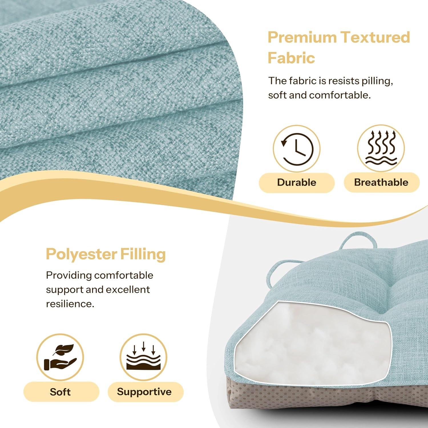 Chair Cushions for Dining Chairs 1 Piece Non Slip Kitchen Chair Cushions 18"x18"x3" Tufted Chair Pads Comfortable and Soft Seat Cushion with Ties, Aqua Blue