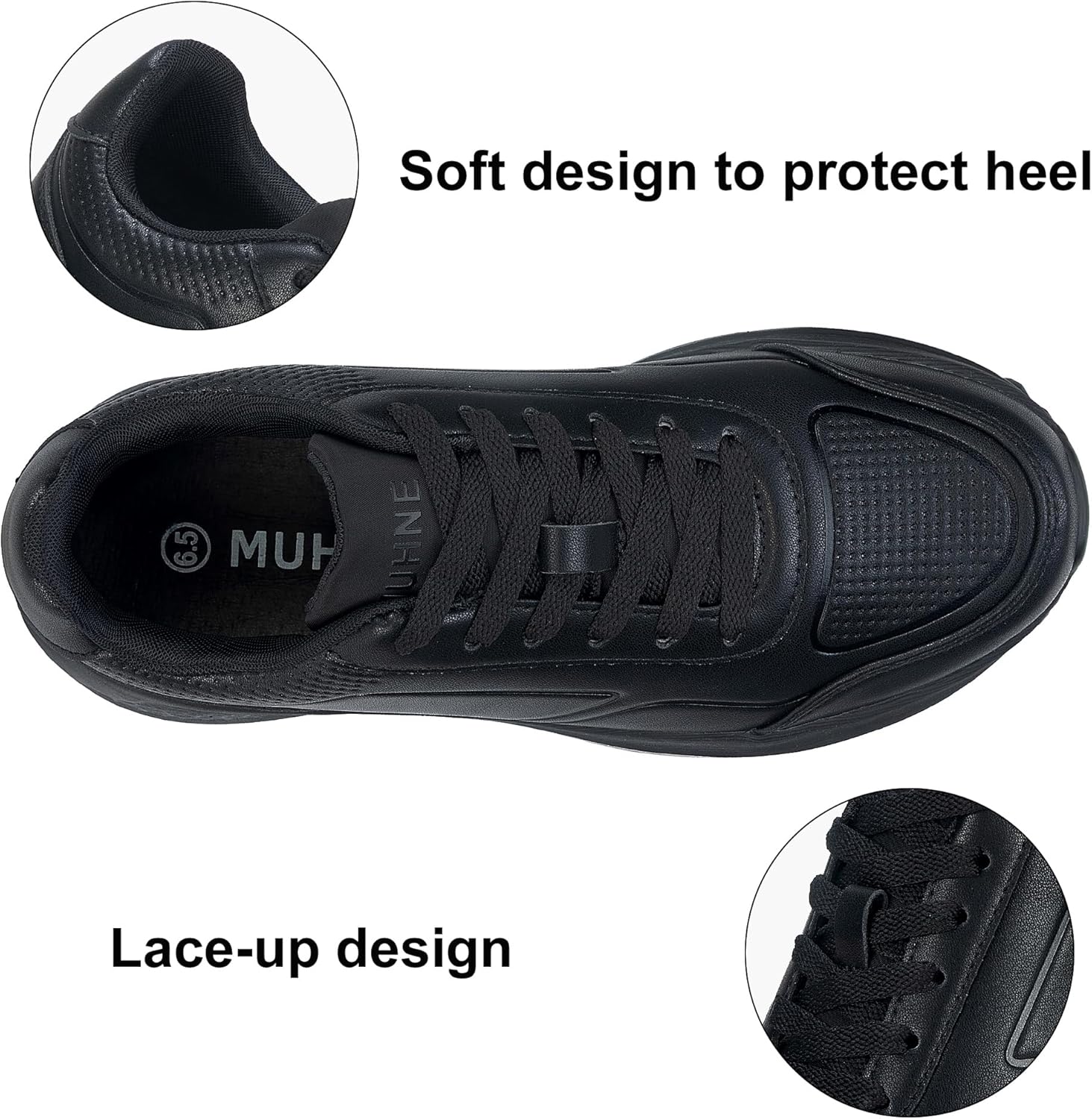 Women's Slip Resistant Work Shoes Non Slip Waterproof Walking Shoes for Restaurant Kitchen Nurse - Comfortable Memory Foam Sneakers for Waitress Chef Hospital Food Service (Black)
