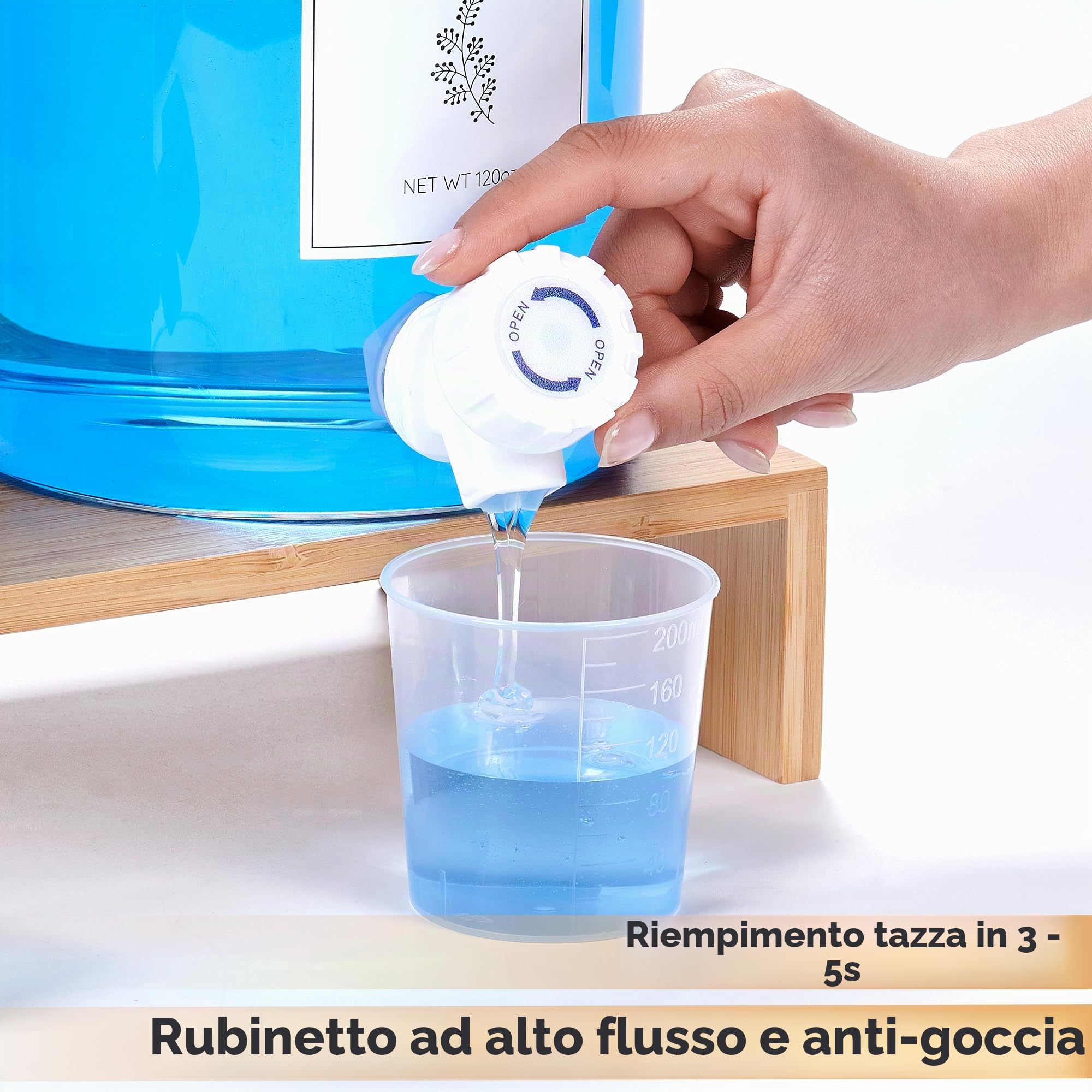 Dispenser di Detersivo per Bucato in Vetro con Mensola e Coperchio in Bambù - 3,5 Litri di Detersivo Liquido, Dispenser per Sapone da Bucato e Ammorbidente per l'Organizzazione e Conservazione della