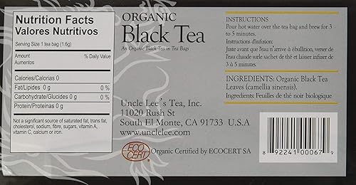 Vista 15 de Uncle Lee's Tea Té negro orgánico – Té de primera calidad, con cuerpo, alternativa al café con cafeína, bolsas de té negro robustas, envueltas