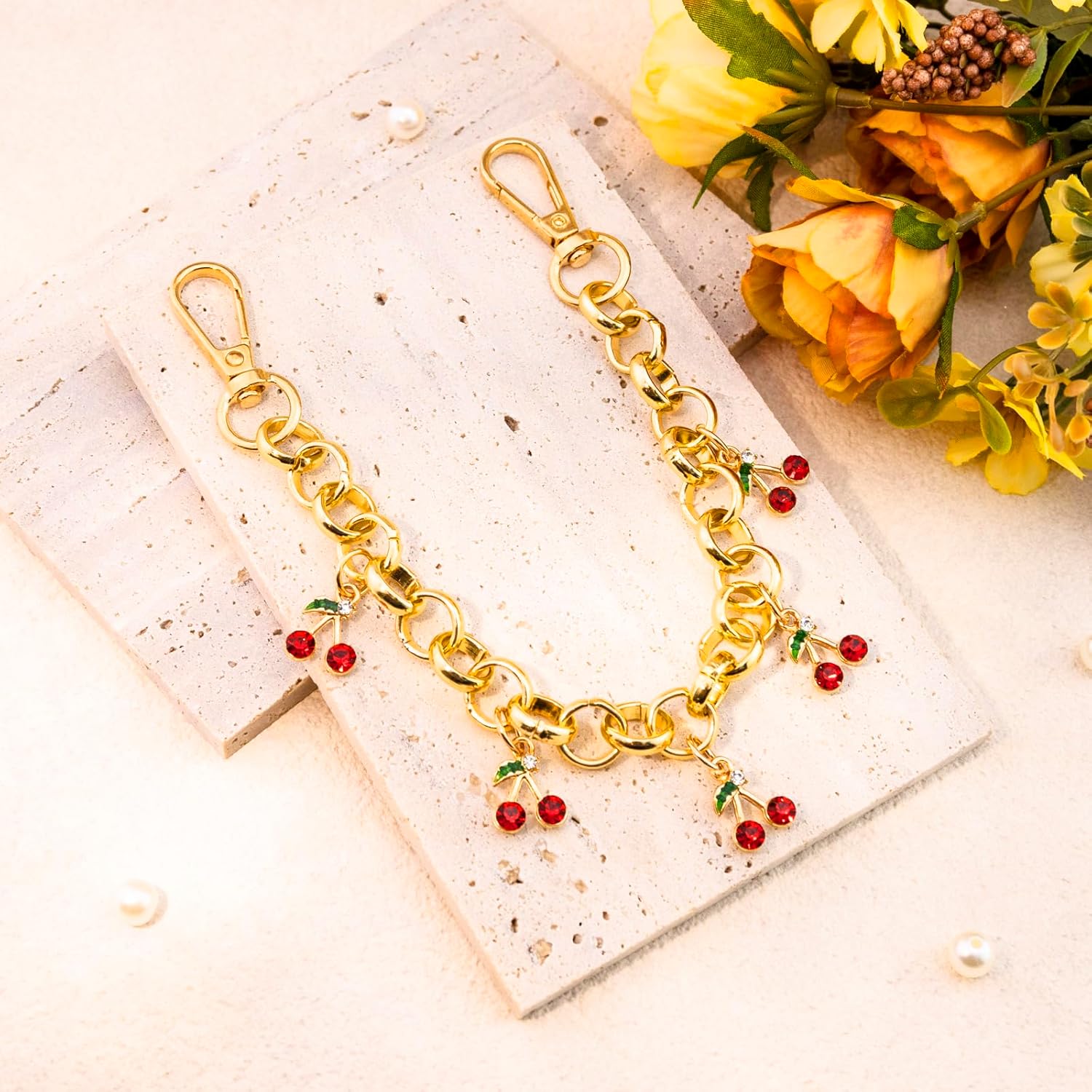 Cherry Keychain for Women Cherry Bag Charms for Purse Handbags Double Buckle Gold Bag Charm Cute Stuff Accessories Purse Keychain Charm Birthday Christmas - Image 5