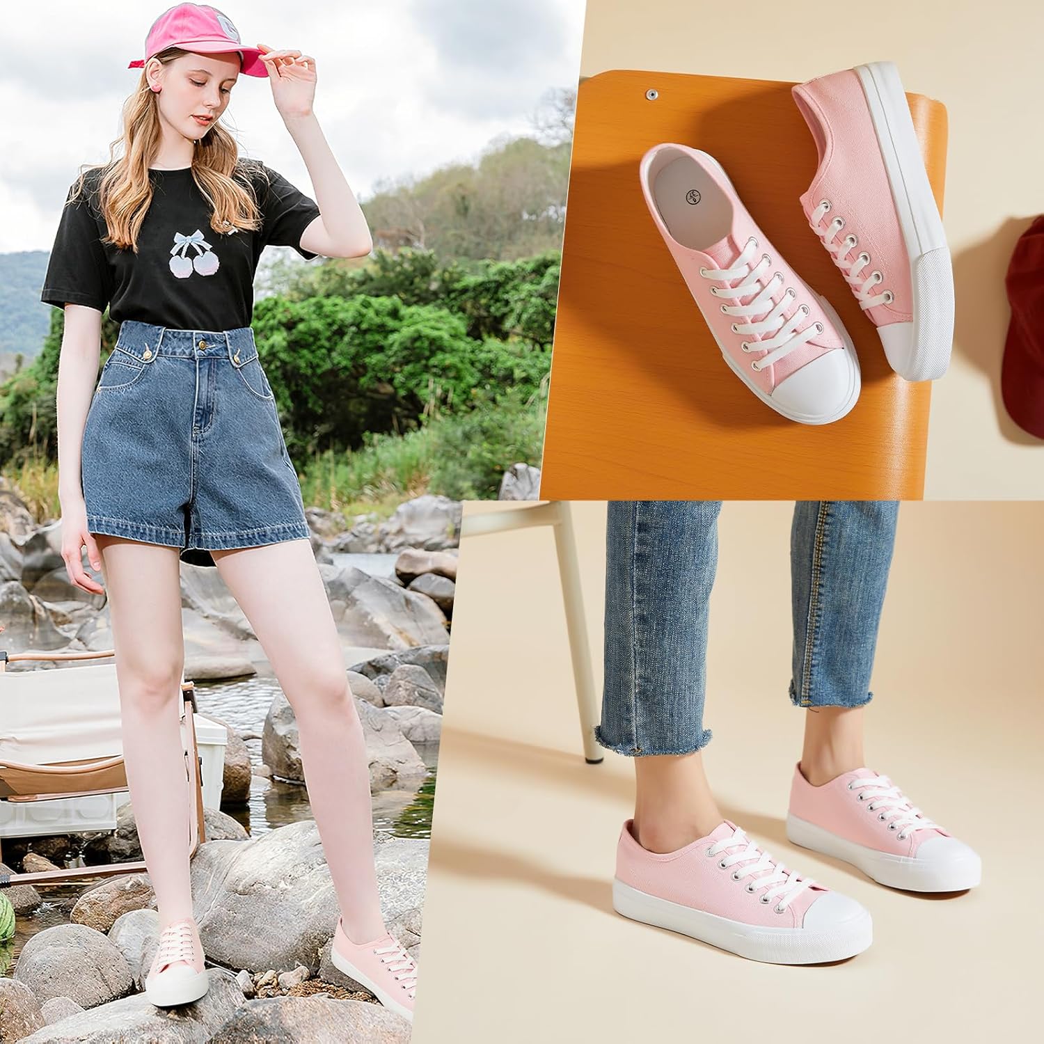 Uoidru White Tennis Canvas Shoes for Women Black Canvas Sneakers Womens Fashion Sneakers Classic Lace Up Walking Shoes - Image 2