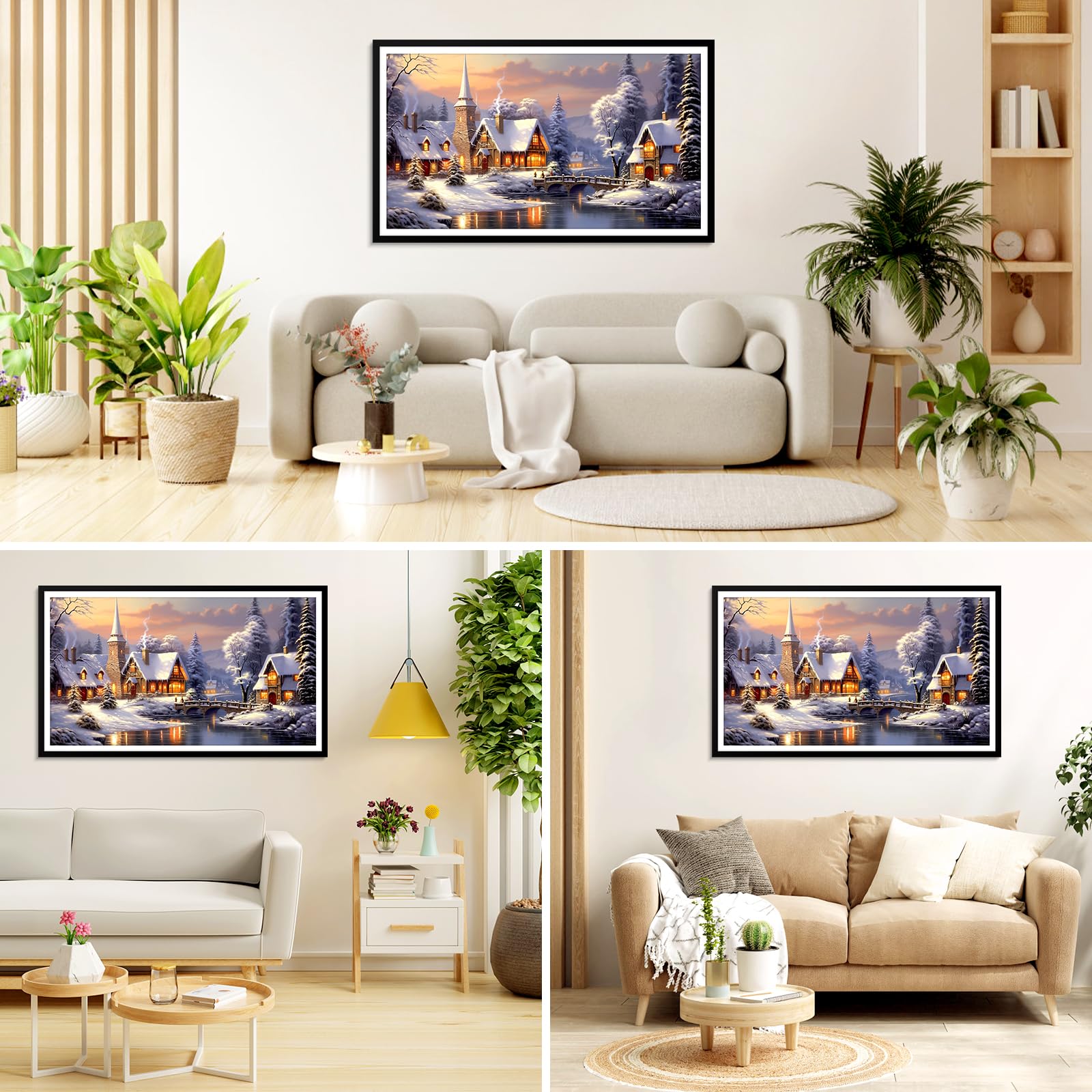 RICUVED Villages 5D Diamond Painting Kit - Winter Landscapes Crystal Art for Home Decor, 40x80cm