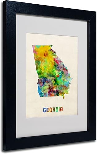 Trademark Fine Art Mapa de Georgia - Arte enmarcado mate por Michael Tompsett en marco negro, 11 x 14 pulgadas