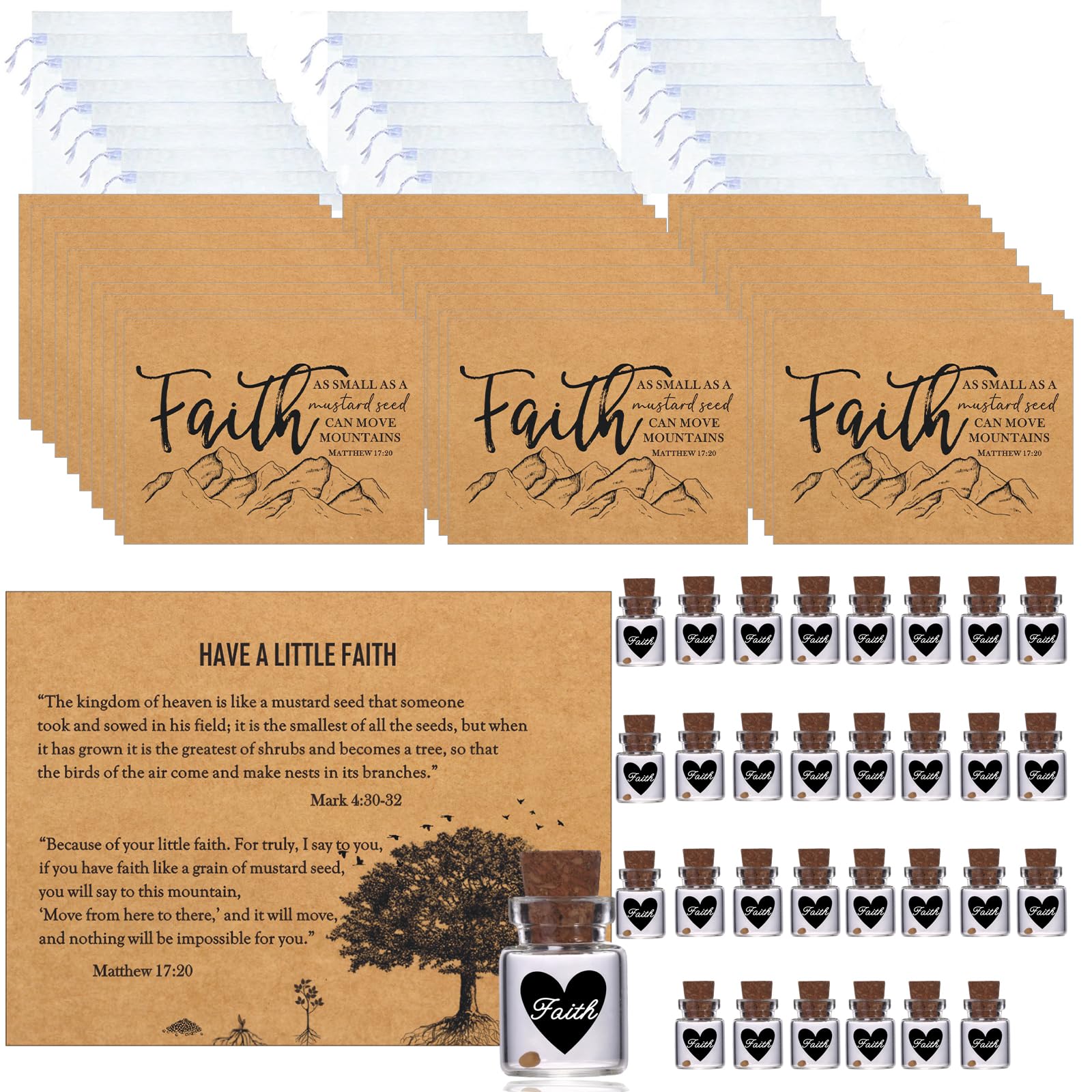 Bulk 30 Have a Little Faith Card Christian Gifts for Women, School Church Wedding Baptism Unique Christian Religious Inspirational Gifts for Women Men(Heart-30)