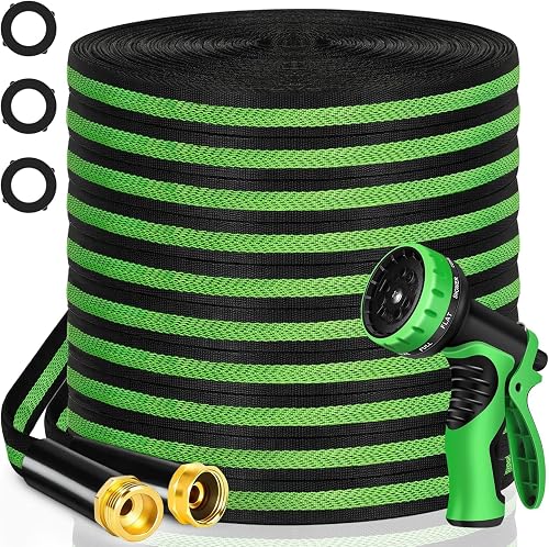 Garden Hose 100 ft Flexible Non-Expandable Water Hose Kink-Free Lightweight Leak-Proof High Pressure Durable Outdoor Portable Fabric Hoses Pipe with 3/4” Sturdy Fittings for Yard Lawn Car Wash