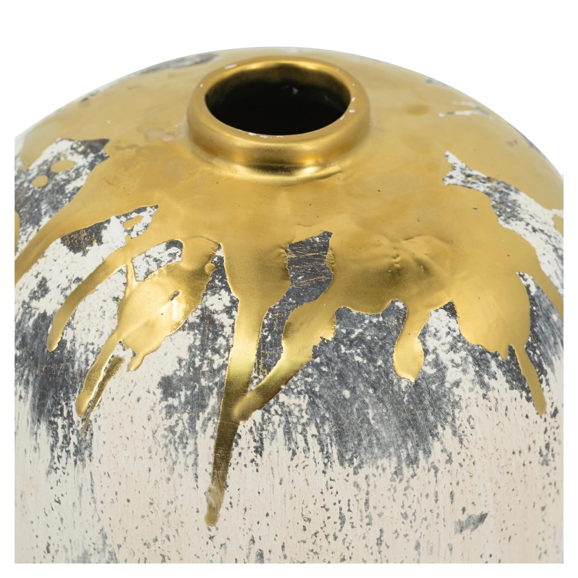 Unikalny okrągły ceramiczny wazon na kwiaty z abstrakcyjnym i błyszczącym złotym wykończeniem współczesny akcent estetyczny wystrój pokoju
