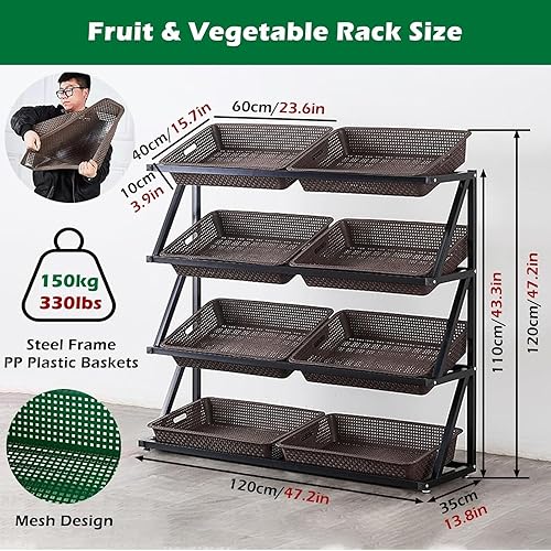 Miniatura 2 de Shelves 4/5 Tier Commercial Supermarket Fruit Rack Vegetable Shelf, Retail Display Rack, Large Capacity Snack Storage Basket for Pantry/Retail