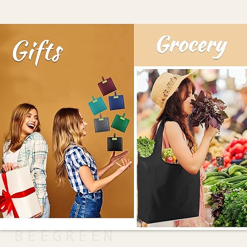 Vista 6 de BeeGreen Bolsa de viaje plegable reutilizable para regalo, bolsas de comestibles reutilizables, grandes regalos de vacaciones, bolsa de tela