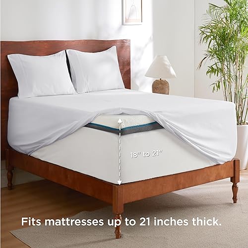 Miniatura 2 de Bedsure juego de sábanas de tamaño individual, para colchones altos, con absorción de la humedad, juego de sábanas de 3piezas, color blanco, sábanas
