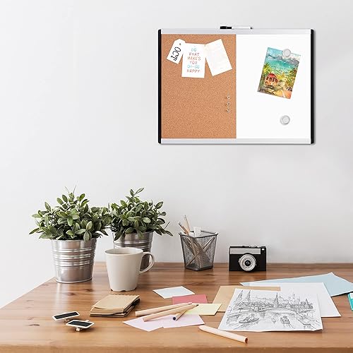 Vista 28 de Yaxa Basics Pizarra magnética combinada de borrado en seco/tablero de corcho, blanco/amarillo, 36 x 24 pulgadas