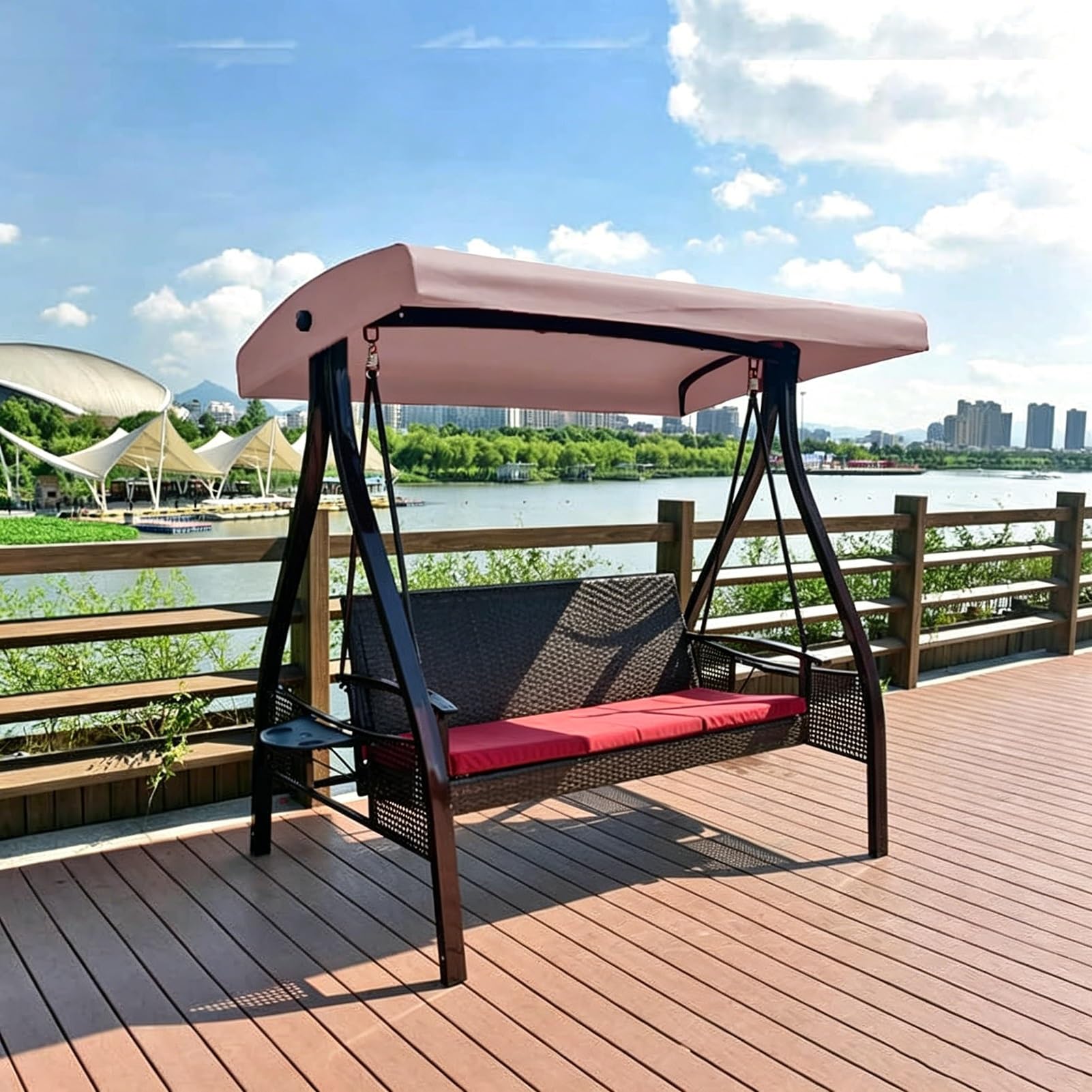 Toit de Remplacement pour Balançoire Extérieur, 2 3 Places Canopée pour Balancelle de Jardin Imperméable Anti-UV pour Terrasse Balcon(Beige,195x125x18cm/77x49x7in)