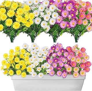 10 Bundles Daisy Plant Colorful Bouquet of Flowers Rose Red White Yellow Purple Daisy Bouquet Faux Silk Artificial Spring Bouquet with Stems for Outside Home Decor Indoor Crafts Floral Arrangements