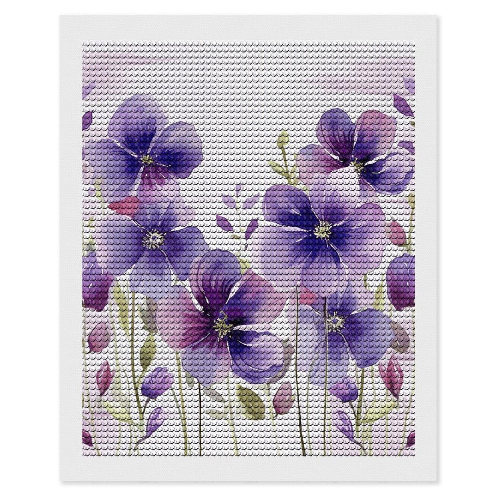 Diamond Painting Kits for Adults - DIY Diamond Art Kits for Beginners - Full 5D Paint Drill Diamond Dots Paintings- Watercolor Purple Flowers Diamonds Pictures Gem Art And Craft Wall Decor 16"x20"