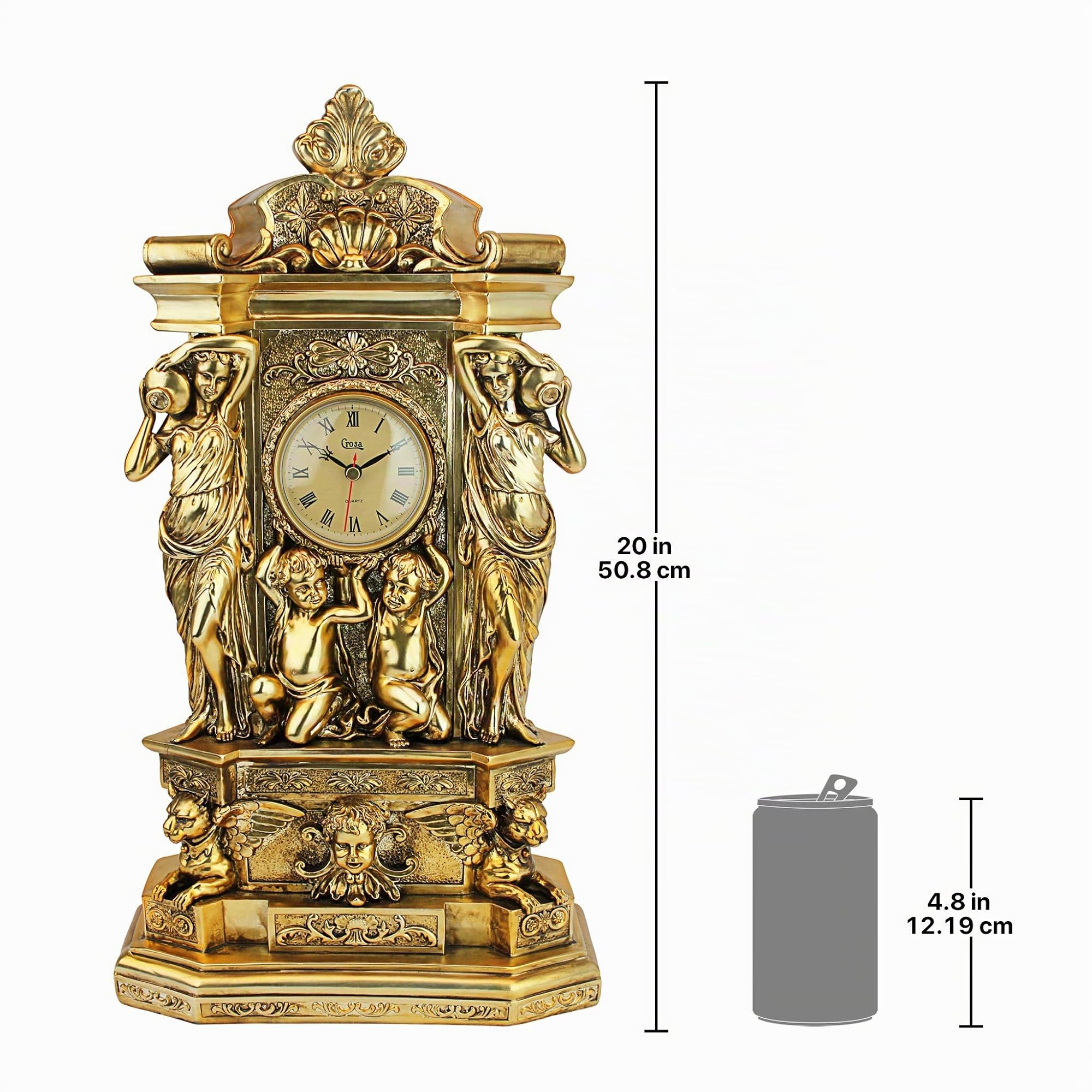 Design Toscano Chateau Chambord Klassische Kaminsimsuhr, Polyresin, gold-finish, 51 cm