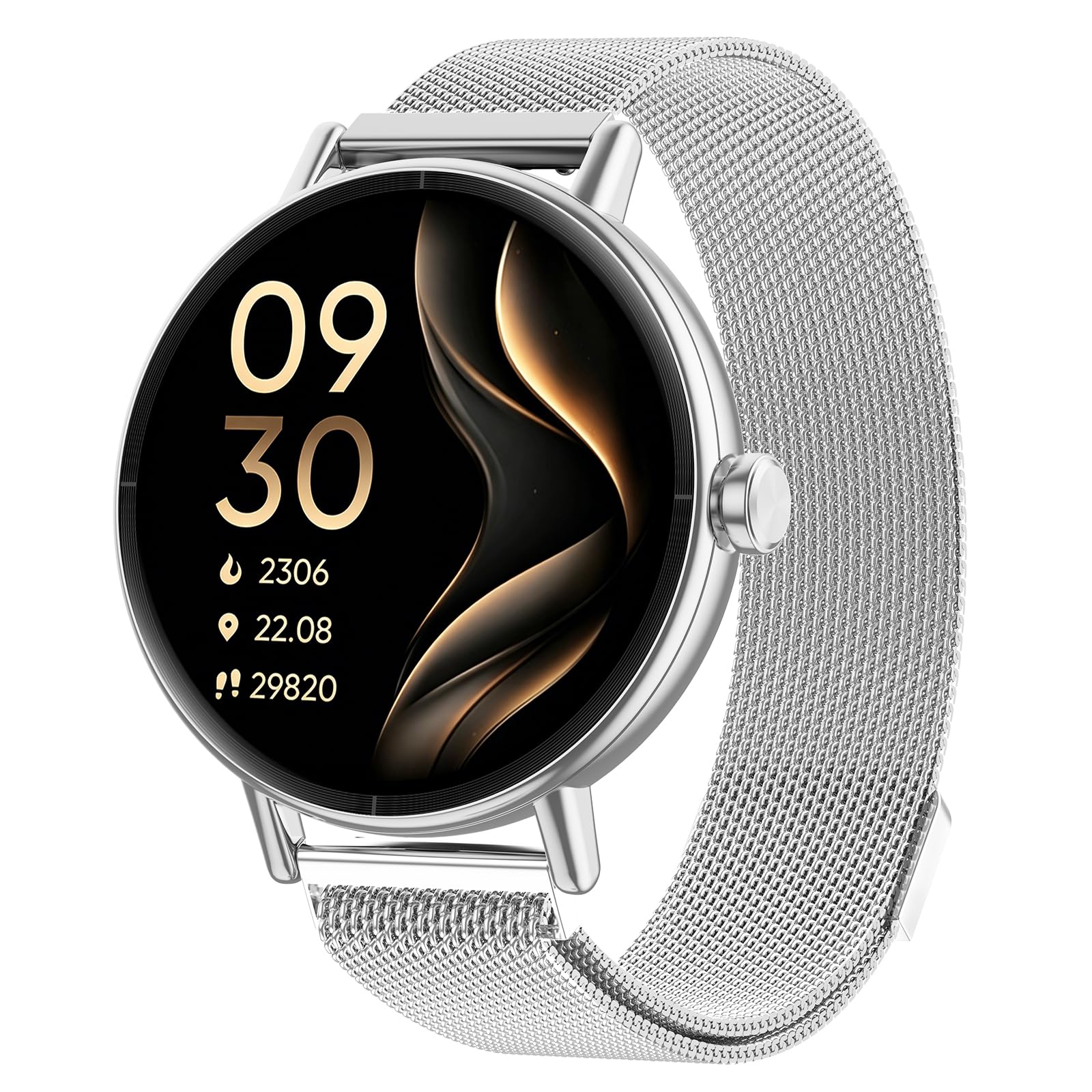 Smartwatch Damen Rund Metallarmband 1.27" Smart Watch mit Telefonfunktion Fitnessuhr SpO2 Herzfrequenz Stress Kalorien Schlaf Schrittzähler 100+ Sportmodi IP68 Wasserdicht für iOS Android