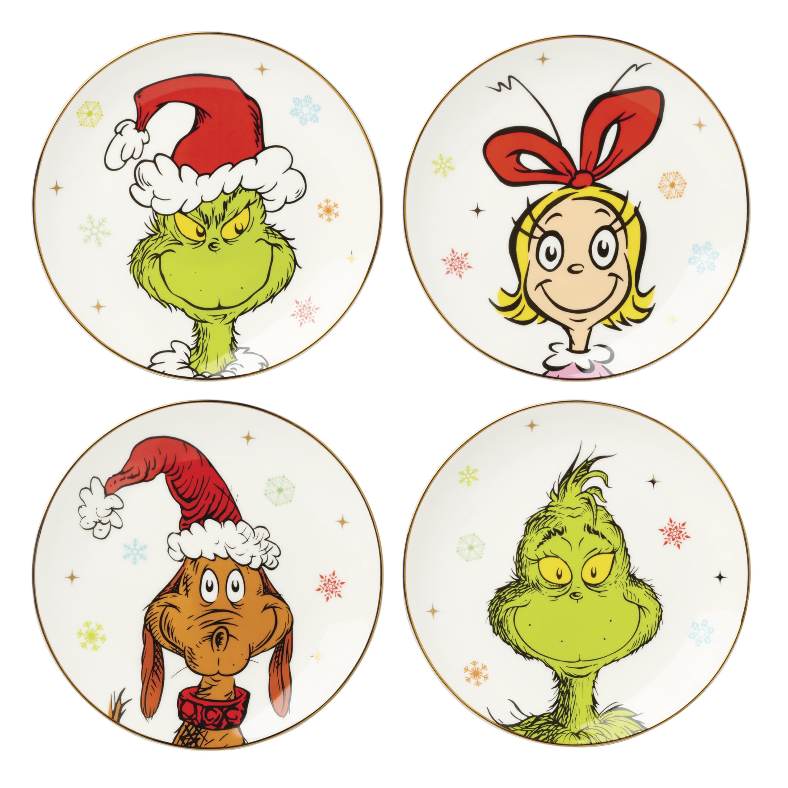 Lenox Merry Grinchmas - Vajilla para 4 platos de porcelana, apto para microondas y lavavajillas, para pasta, ensalada y cena, decoración navideña (surtido de 4 piezas)