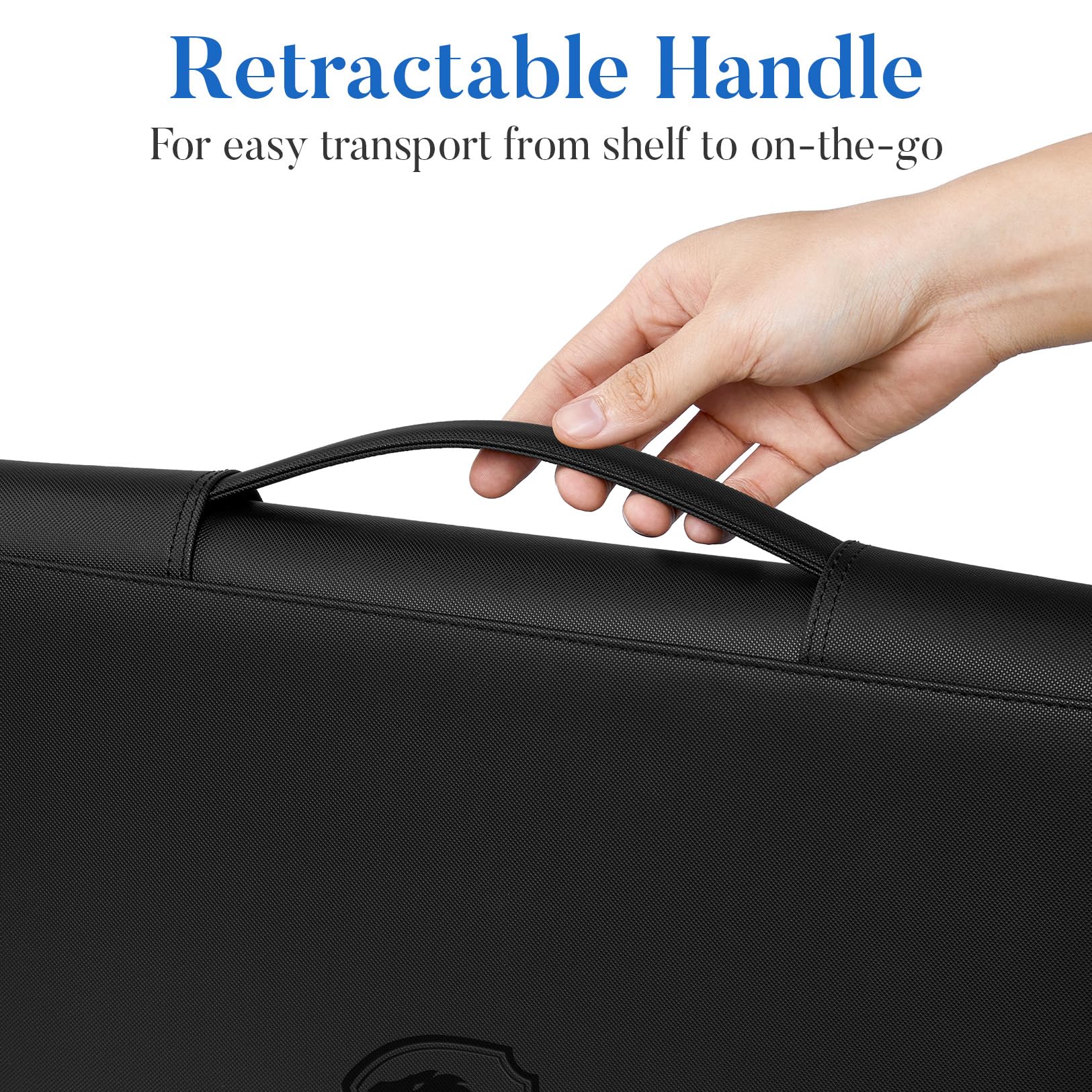 Fabmaker Carpeta de carga superior con capacidad para 360 tarjetas, carpeta portátil con asa retráctil, almacenamiento de tarjetas coleccionables de carga lateral para fundas de tarjetas duras de 3 x