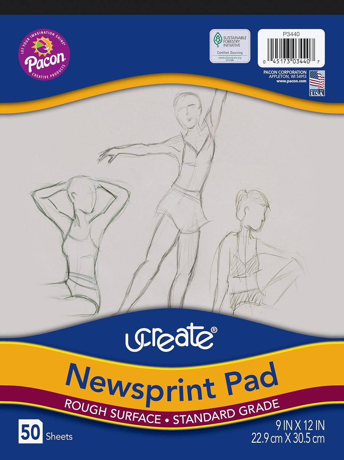 UCreate Newsprint Pad, White, 9" x 12", 50 Sheets الفنون
