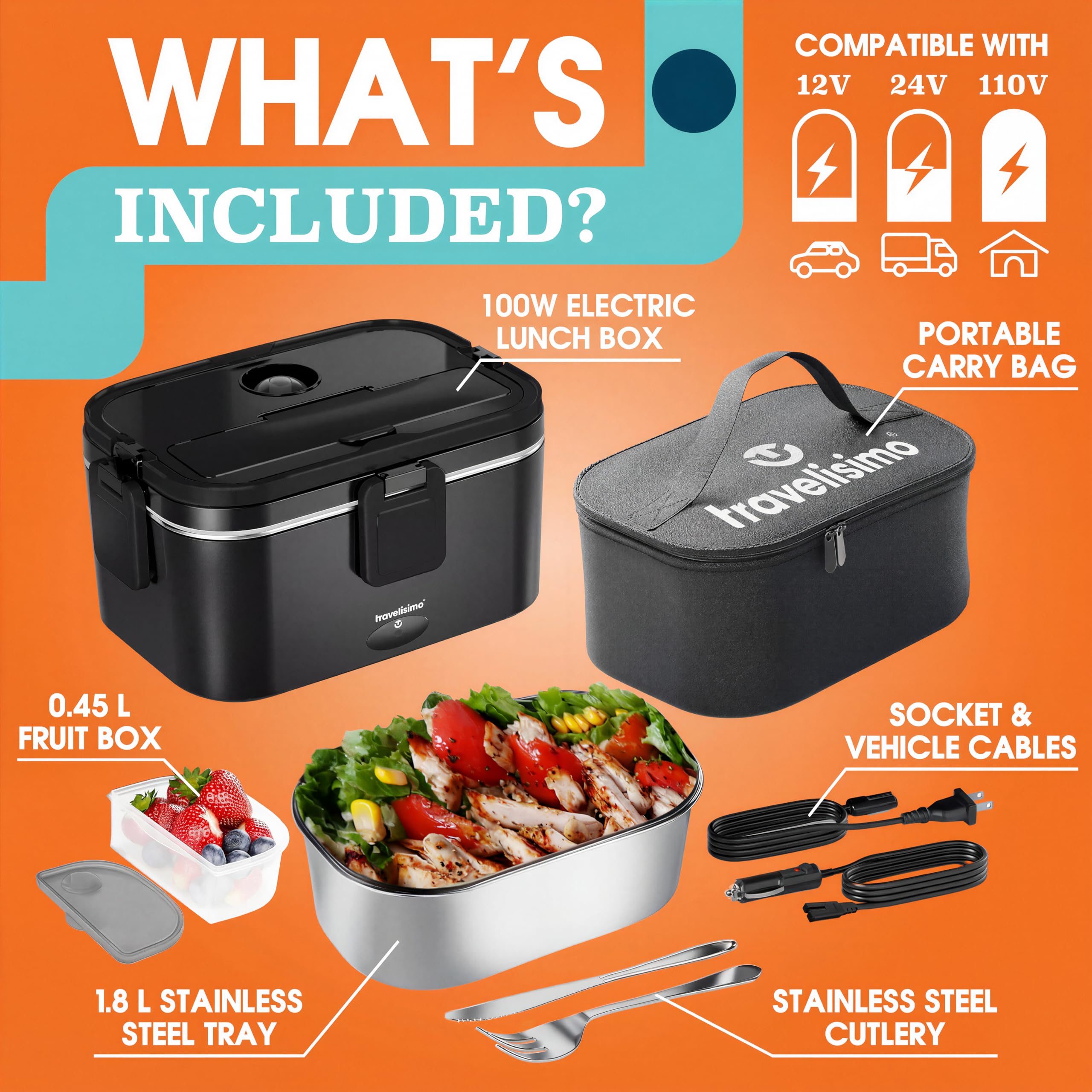 Amazon.com: TRAVELISIMO Extra-Large Electric Lunch Box For Adults