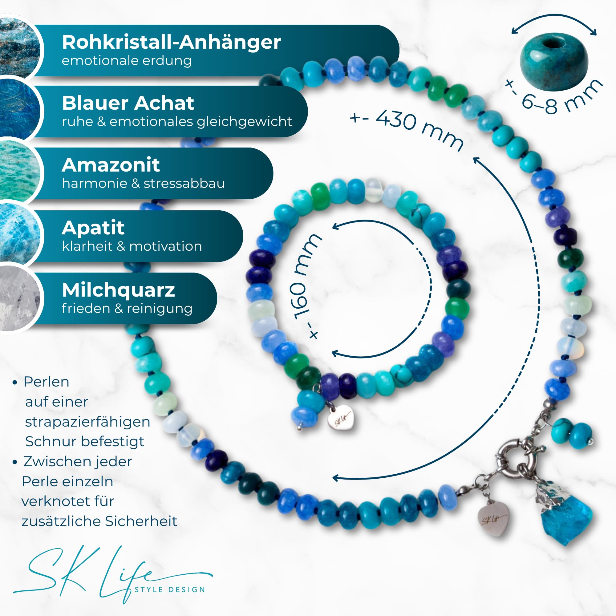 Set Gioielli Donna – Collana e Bracciale con Pietre Naturali Colorate, Regalo per Mamma, Figlia o Amica, Stile Boho Artigianale