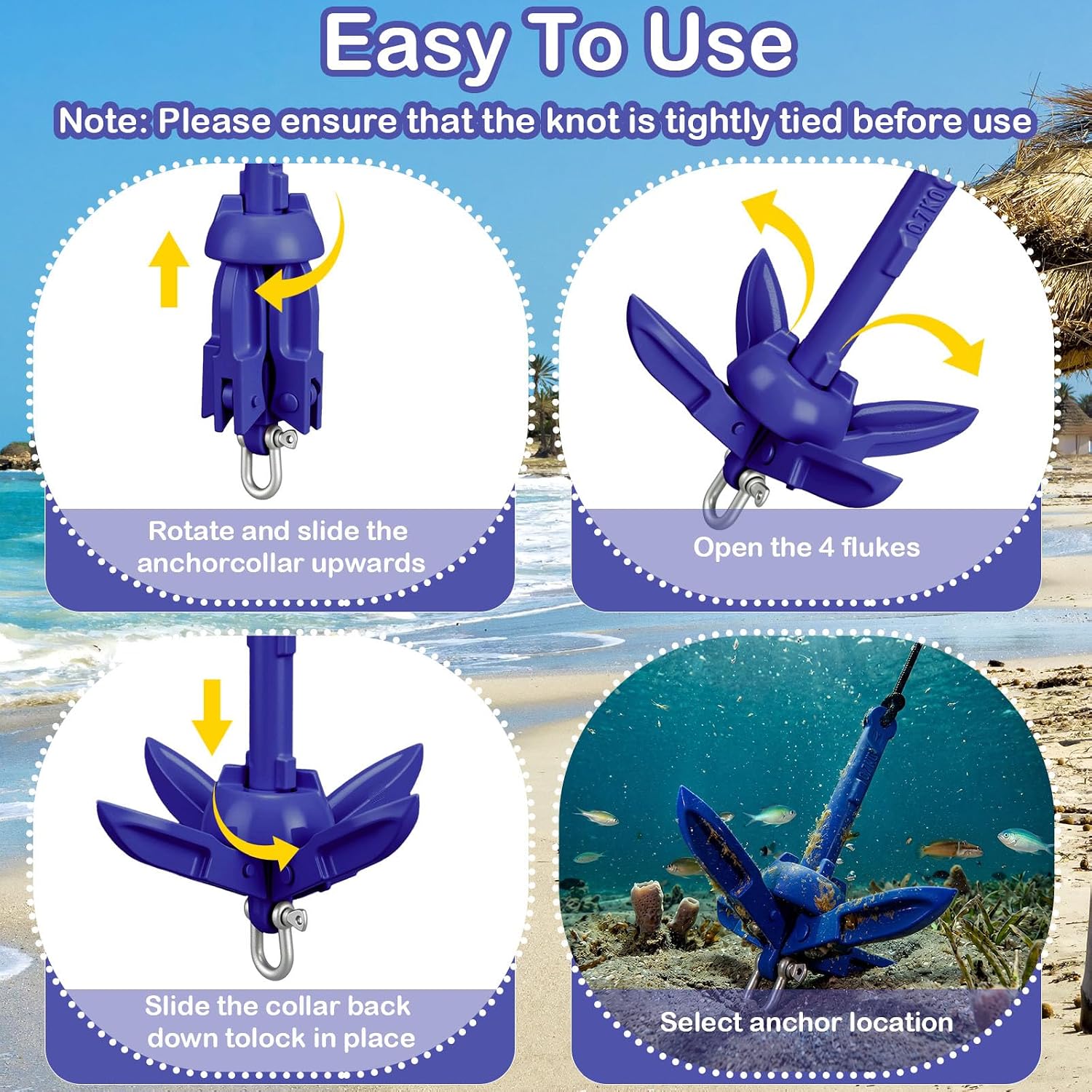 MorningRo 1 Pack 1.5/3.5 lb Marine Kayak Anchor Kit with 40ft Rope and Buoy Folding Grapnel Boat Anchor Kit Kayak Fishing Accessories for Small Boats, Canoe, SUP Paddle Boards