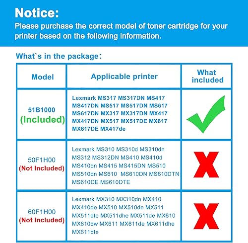 Miniatura 2 de LCL Cartucho de tóner remanufacturado de repuesto para Lexmark 51B1000 MS317 MS317DN MS417 MS417DN MS517 MS517DN MS617 MS617DN MX317 MX317DN MX417