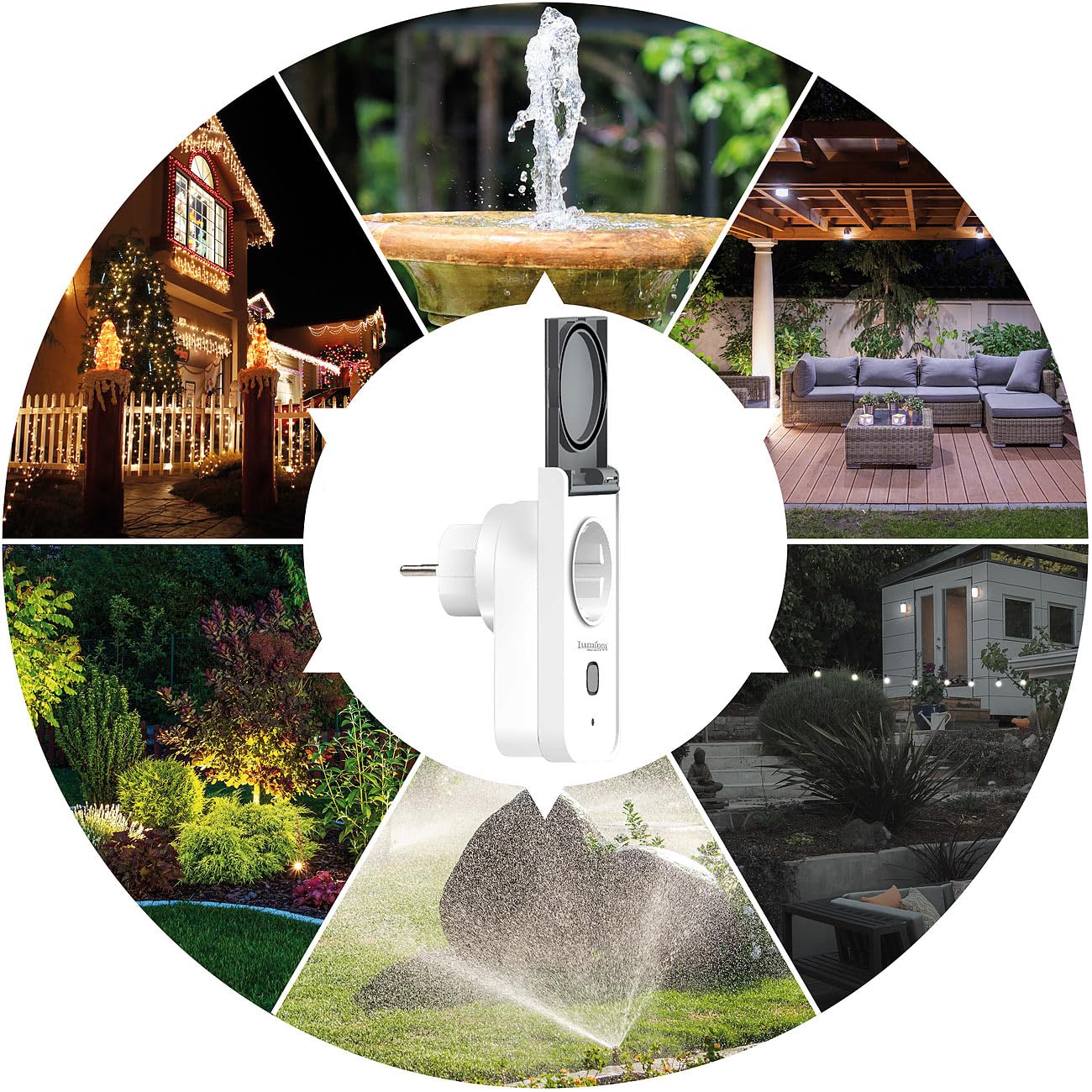 Luminea Home Control presa smart Alexa: Outdoor Wi-Fi presa, Misuratore di costi energetici, Certificato Matter (contatore elettrico esterno, smart plug wlan, contatore)