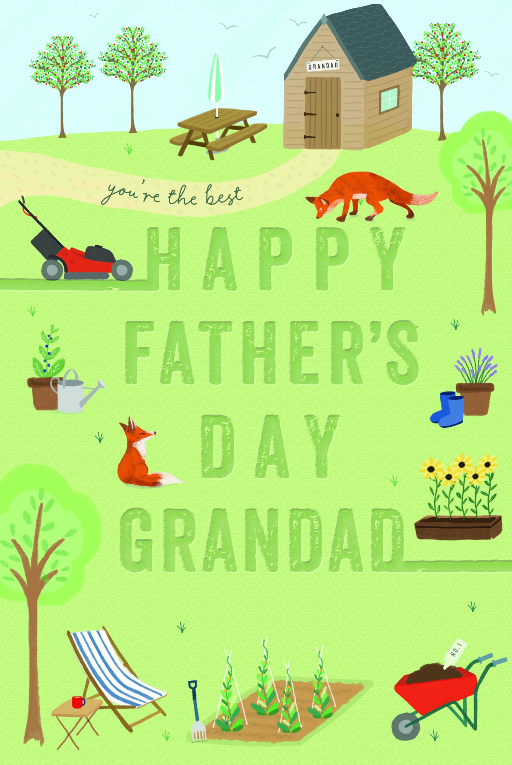Wishing Well Luxury Handmade Father's Day Card For Grandad, Garden Theme, 6 x 9 inches