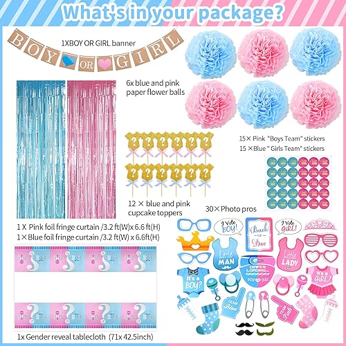 Miniatura 3 de Kit de decoración de revelación de género de 124 piezas, suministros de fiesta con globo de 36 pulgadas, globo de aluminio para niño o niña,