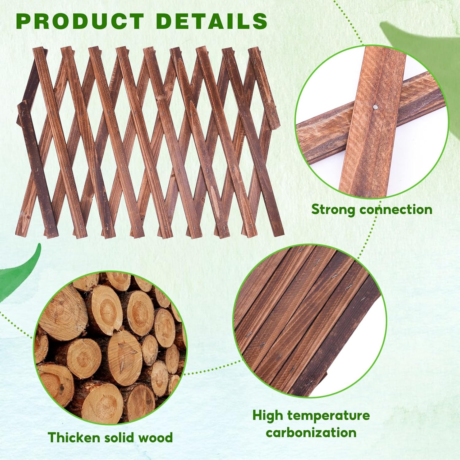 2 Pack Expandable Wooden Lattice Fence, Garden Trellis for Climbing Outdoor Plants, Stretchable Panel Wall Trellis Vertical Rack Wood Frame Patio Decorative for Vine Ivy Rose