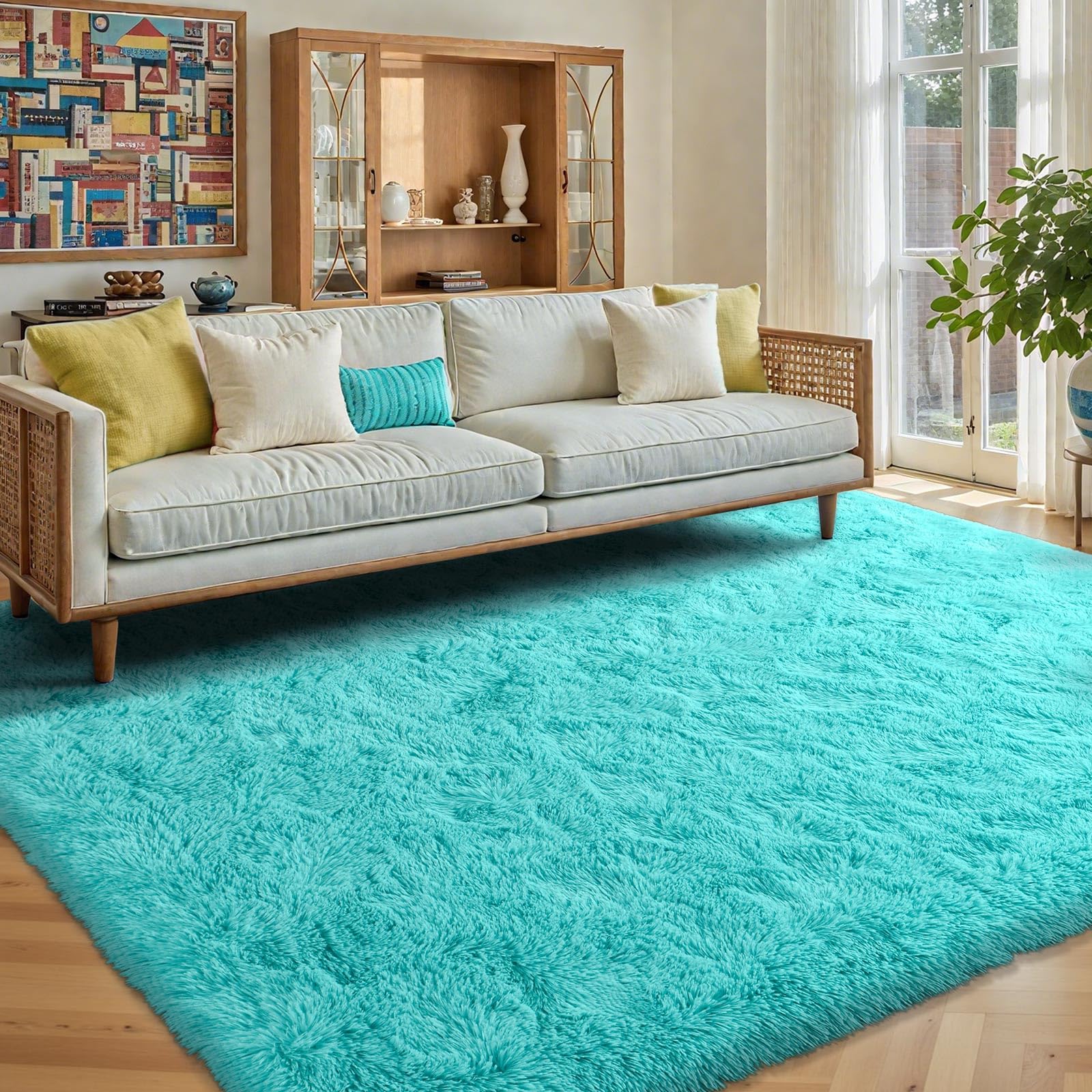 Shaggy Vloerkleed Shaggy Tapijt 125 x 125 cm Zacht Wasbaar, Antislip, Pluizig, Eenkleurig, Shaggy Slaapkamer Tapijt Wasbaar Niet Slip Tapijt Voor Woonkamer, Slaapkamer, Blauw C