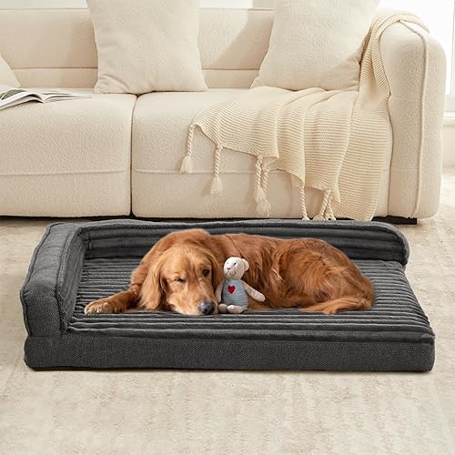 Miniatura 3 de WINDRACING Camas ortopédicas para perros grandes, cama impermeable extragrande para perros con lados de refuerzo en L, cama grande lavable para